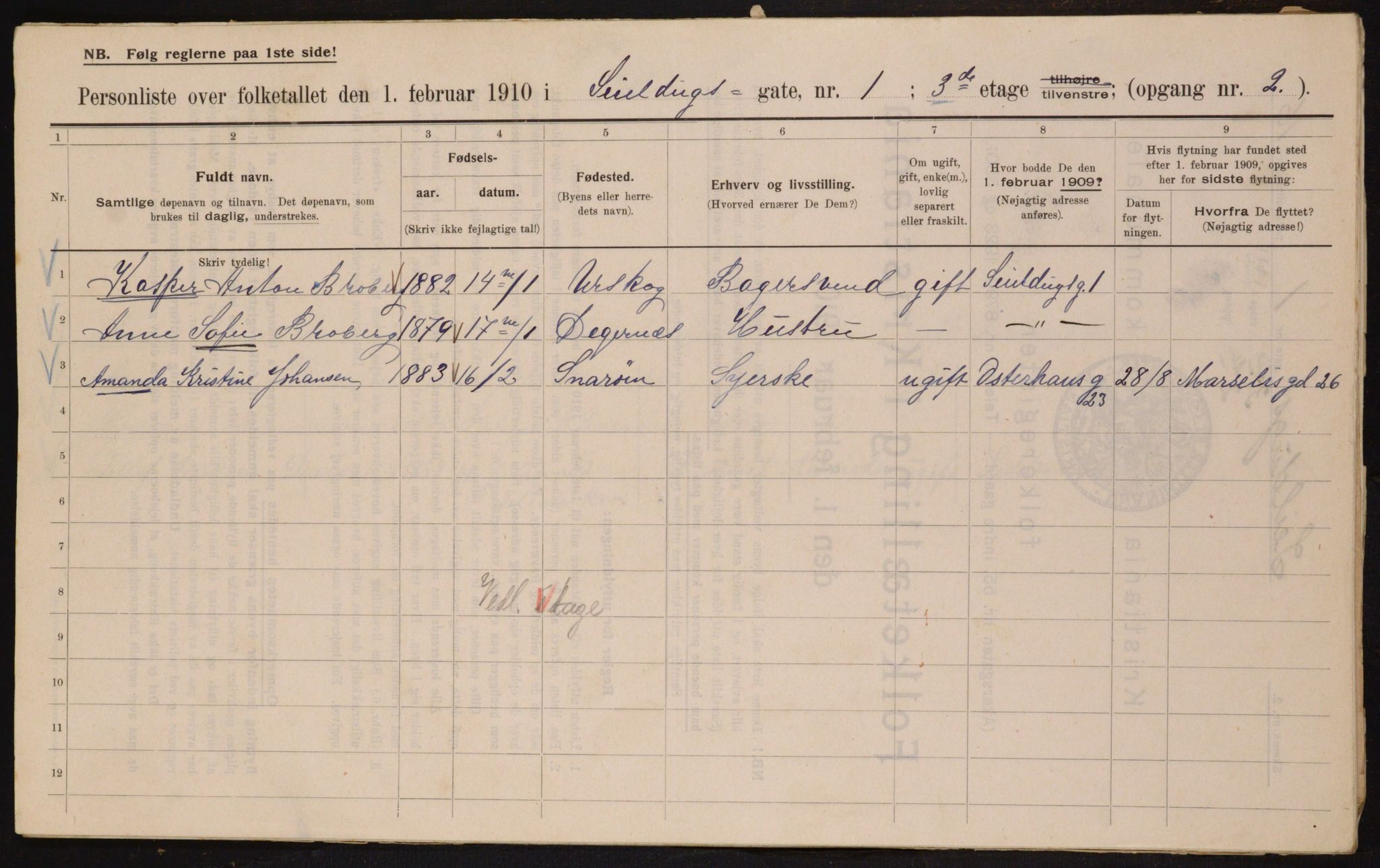 OBA, Municipal Census 1910 for Kristiania, 1910, p. 89615