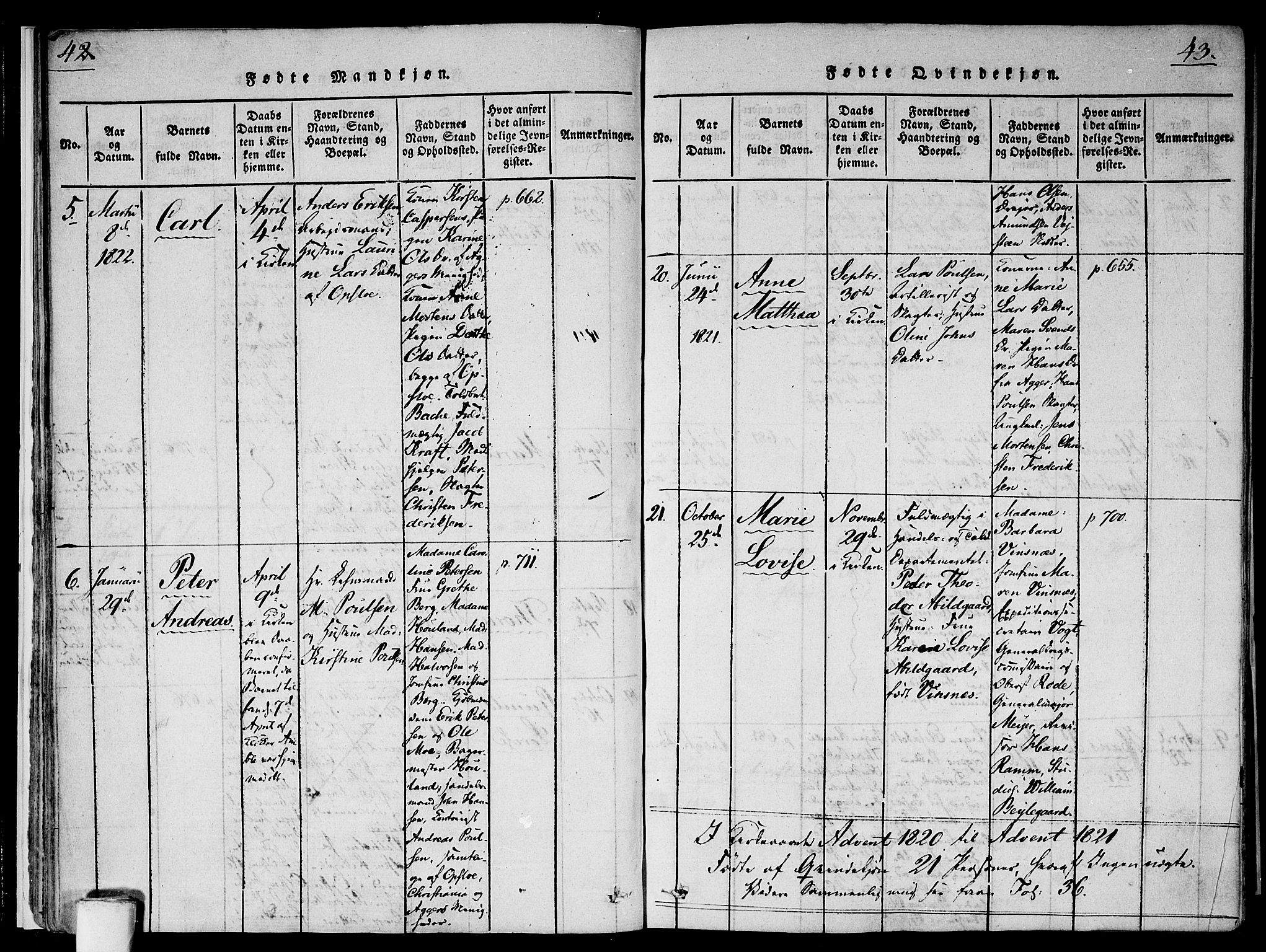 Gamlebyen prestekontor Kirkebøker, AV/SAO-A-10884/F/Fa/L0002: Parish register (official) no. 2, 1817-1829, p. 42-43