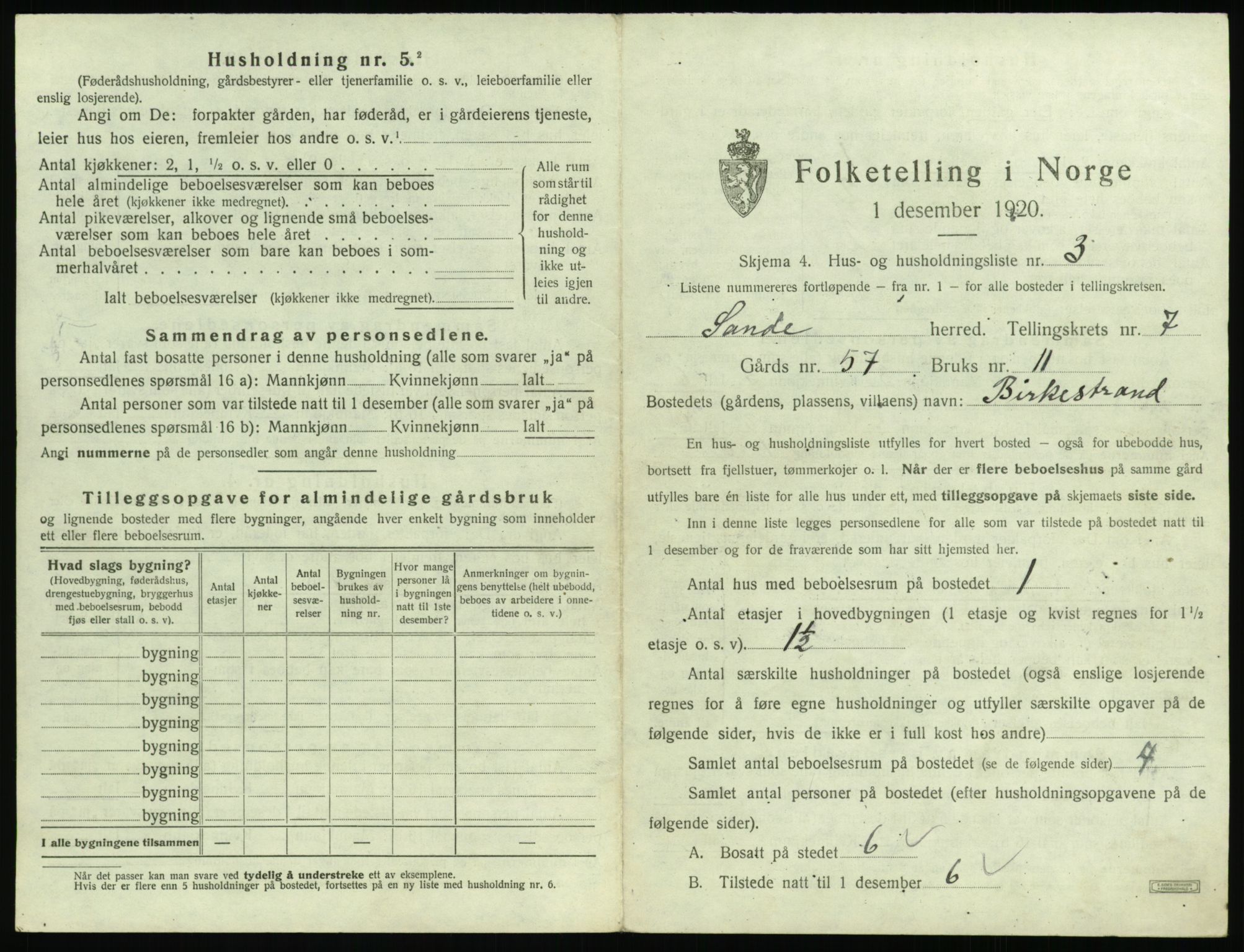 SAT, 1920 census for Sande (MR), 1920, p. 578