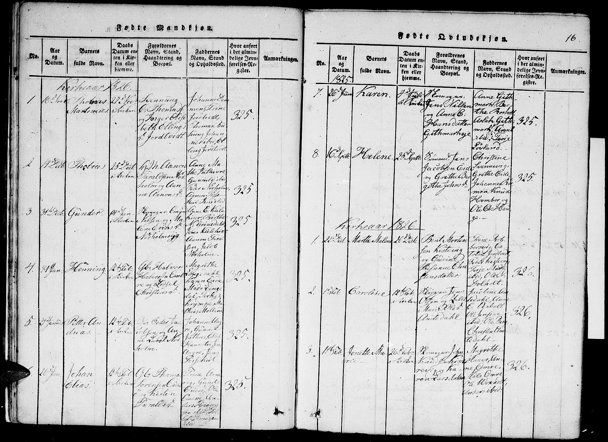 Hommedal sokneprestkontor, AV/SAK-1111-0023/F/Fa/Faa/L0001: Parish register (official) no. A 1, 1816-1860, p. 16