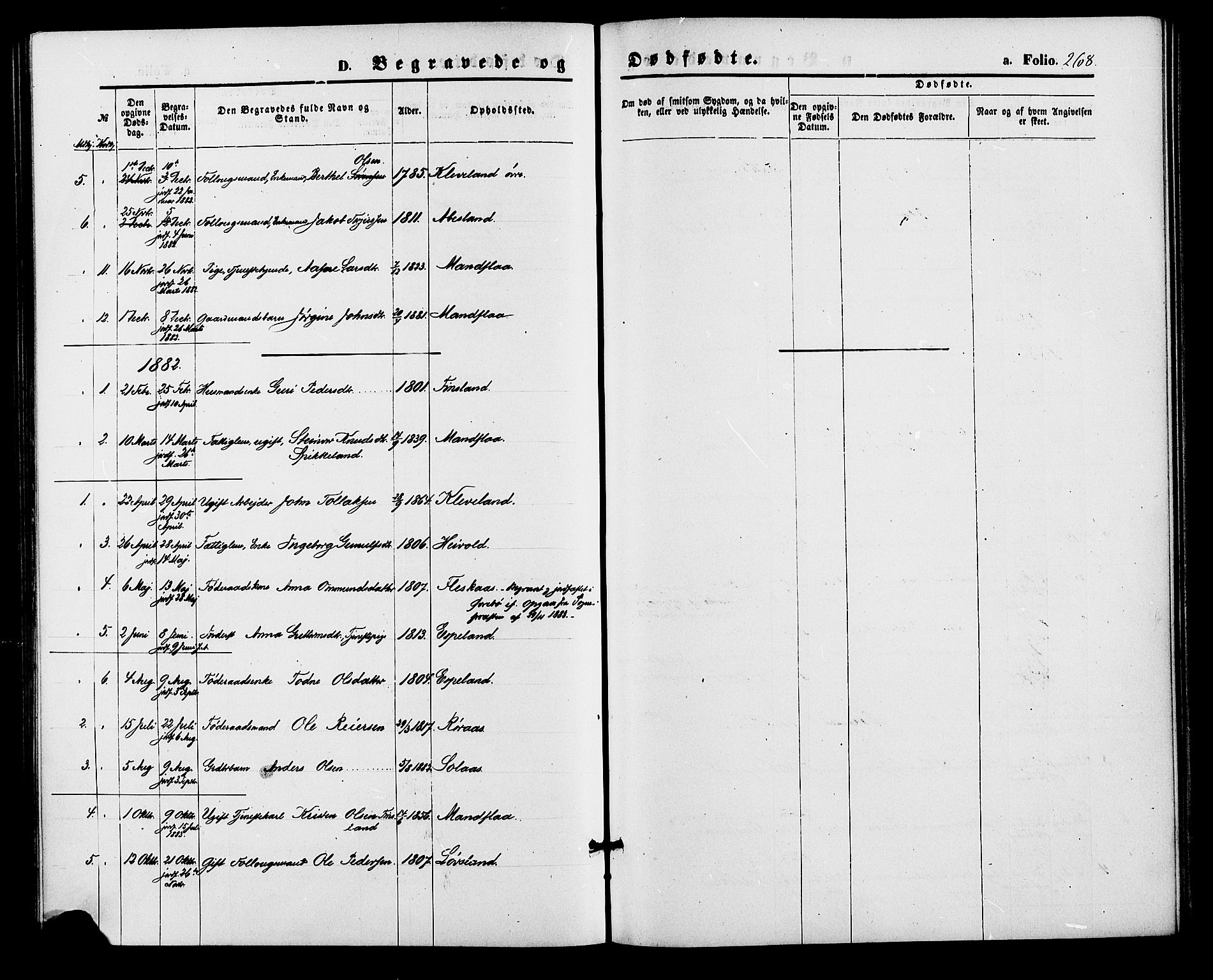 Bjelland sokneprestkontor, SAK/1111-0005/F/Fa/Fab/L0003: Parish register (official) no. A 3, 1870-1887, p. 268