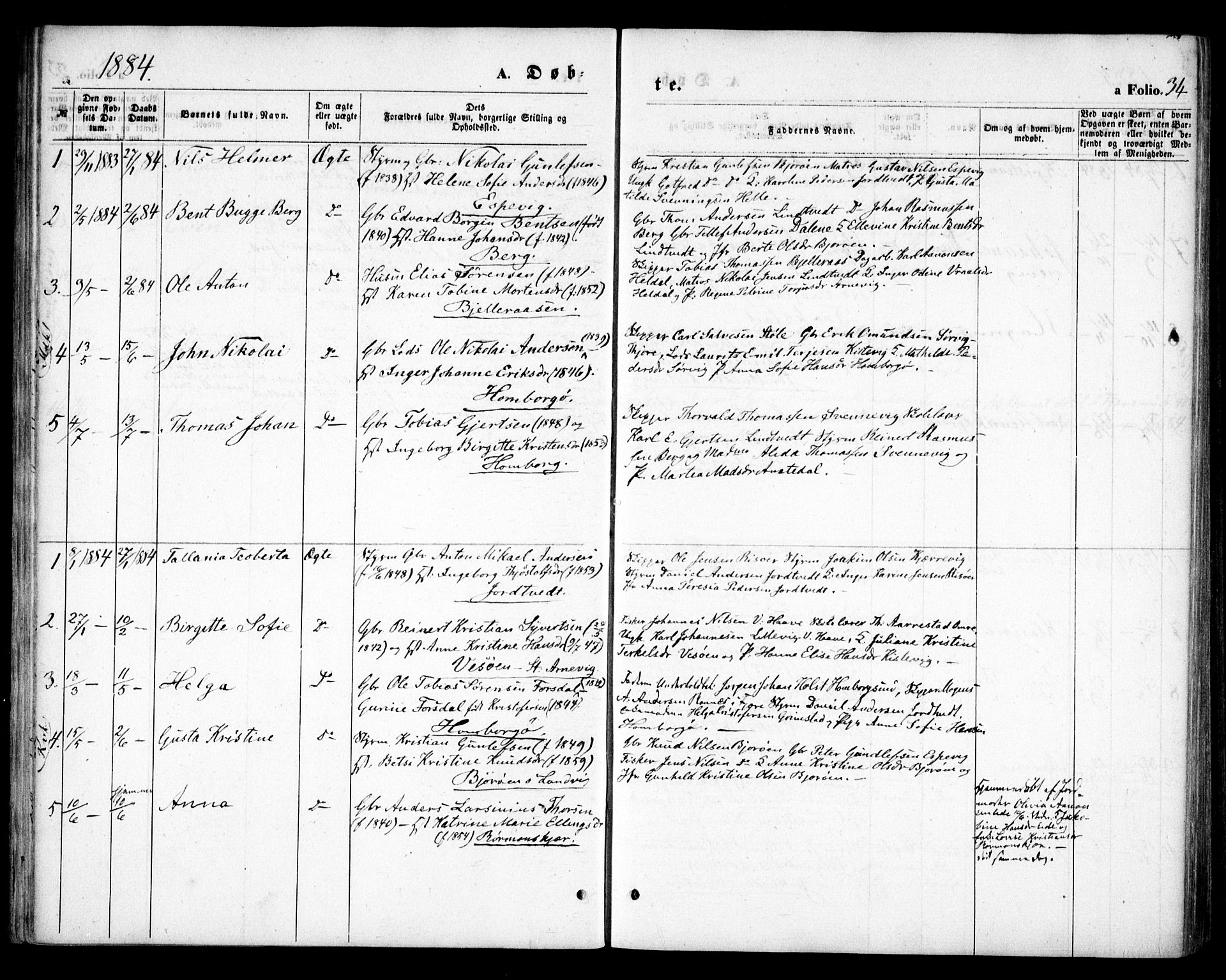 Hommedal sokneprestkontor, AV/SAK-1111-0023/F/Fa/Faa/L0002: Parish register (official) no. A 2, 1861-1884, p. 34