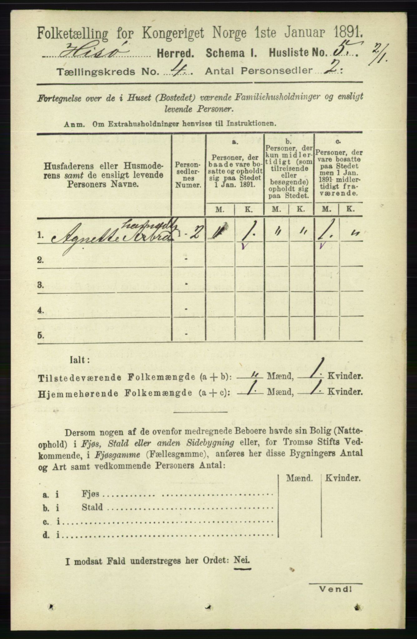 RA, 1891 census for 0922 Hisøy, 1891, p. 3234