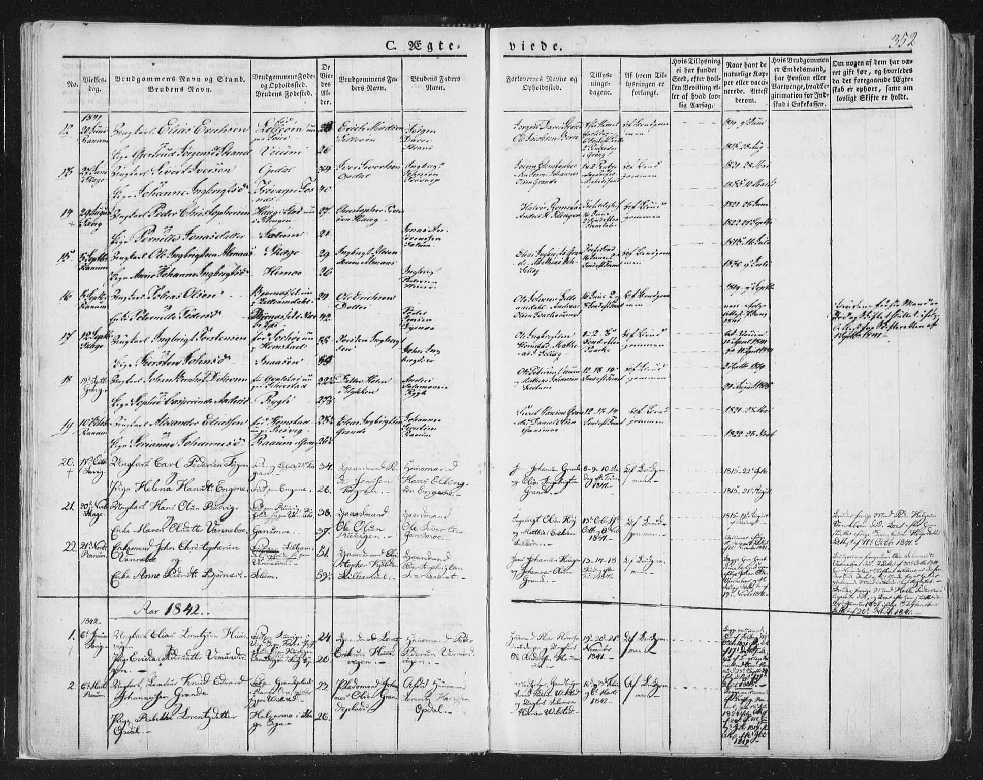 Ministerialprotokoller, klokkerbøker og fødselsregistre - Nord-Trøndelag, AV/SAT-A-1458/764/L0552: Parish register (official) no. 764A07b, 1824-1865, p. 352