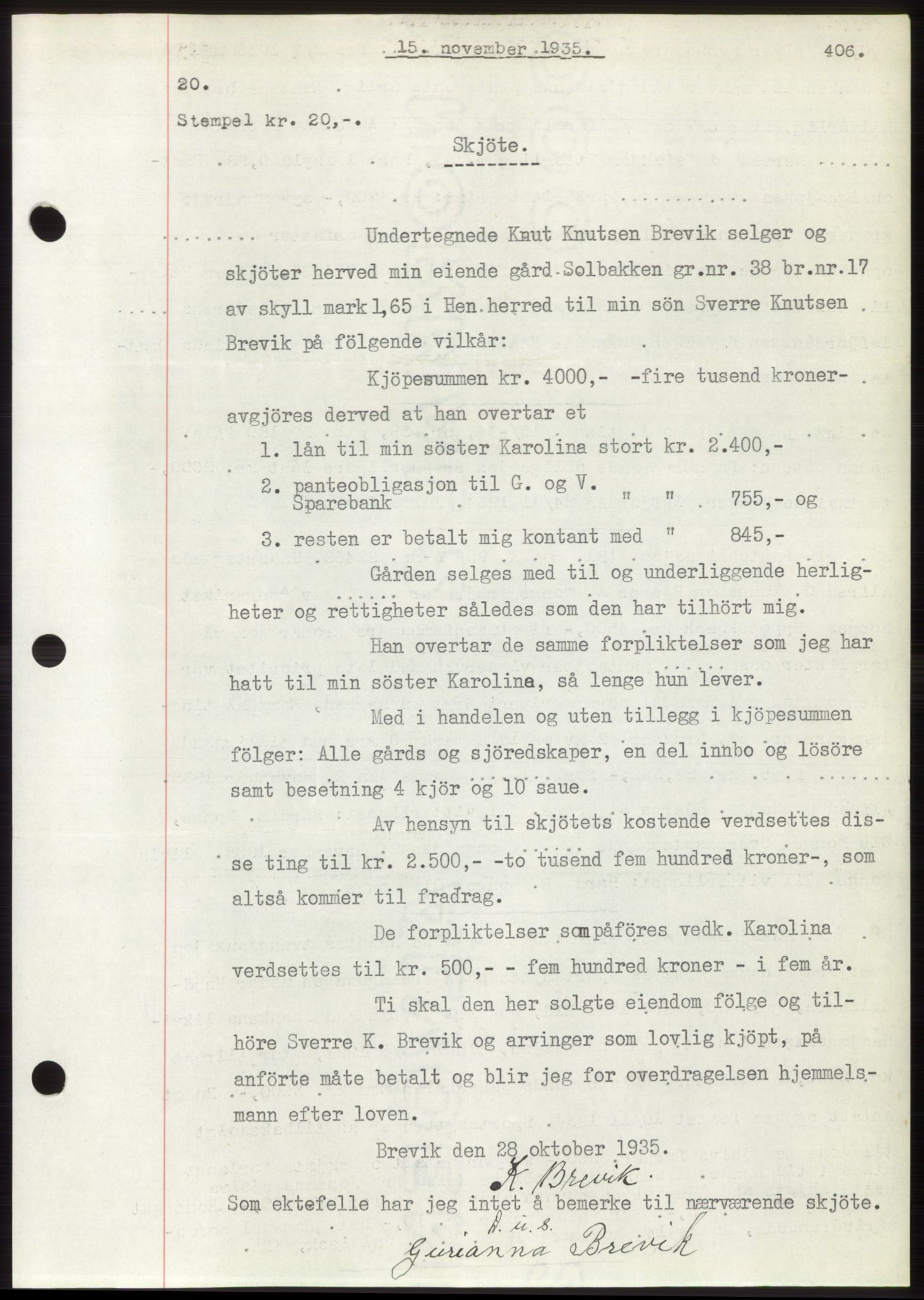 Romsdal sorenskriveri, AV/SAT-A-4149/1/2/2C/L0067: Mortgage book no. 61, 1935-1935, Deed date: 15.11.1935