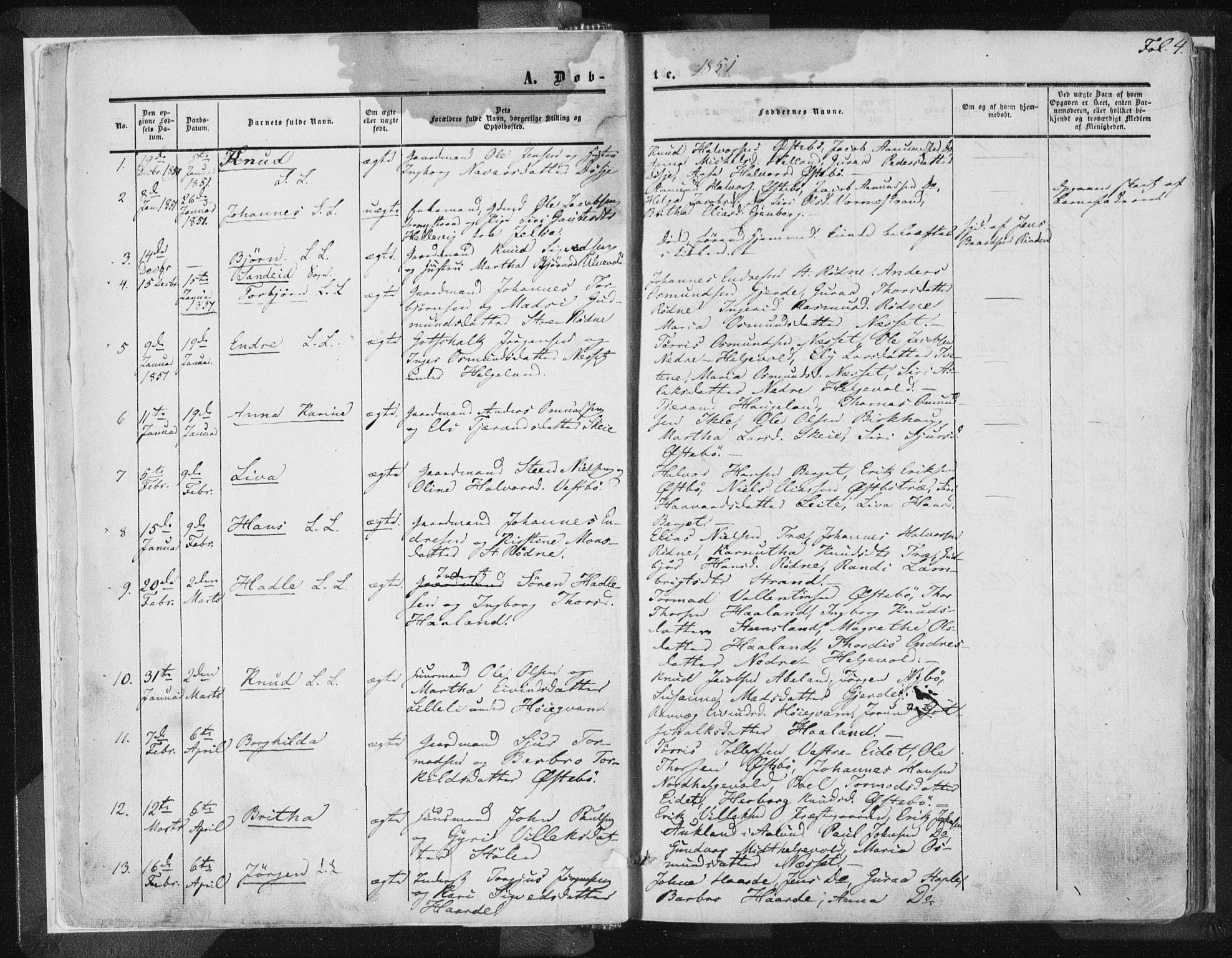 Vikedal sokneprestkontor, SAST/A-101840/01/IV: Parish register (official) no. A 6.1, 1851-1867, p. 4