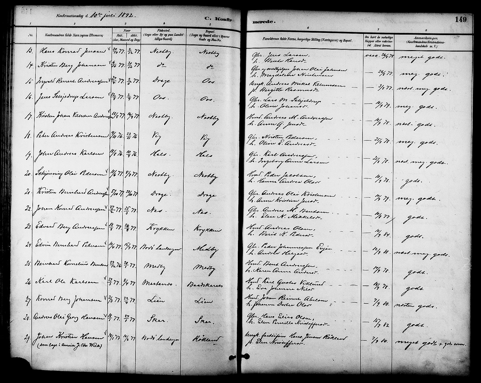 Ministerialprotokoller, klokkerbøker og fødselsregistre - Nordland, AV/SAT-A-1459/847/L0669: Parish register (official) no. 847A09, 1887-1901, p. 149