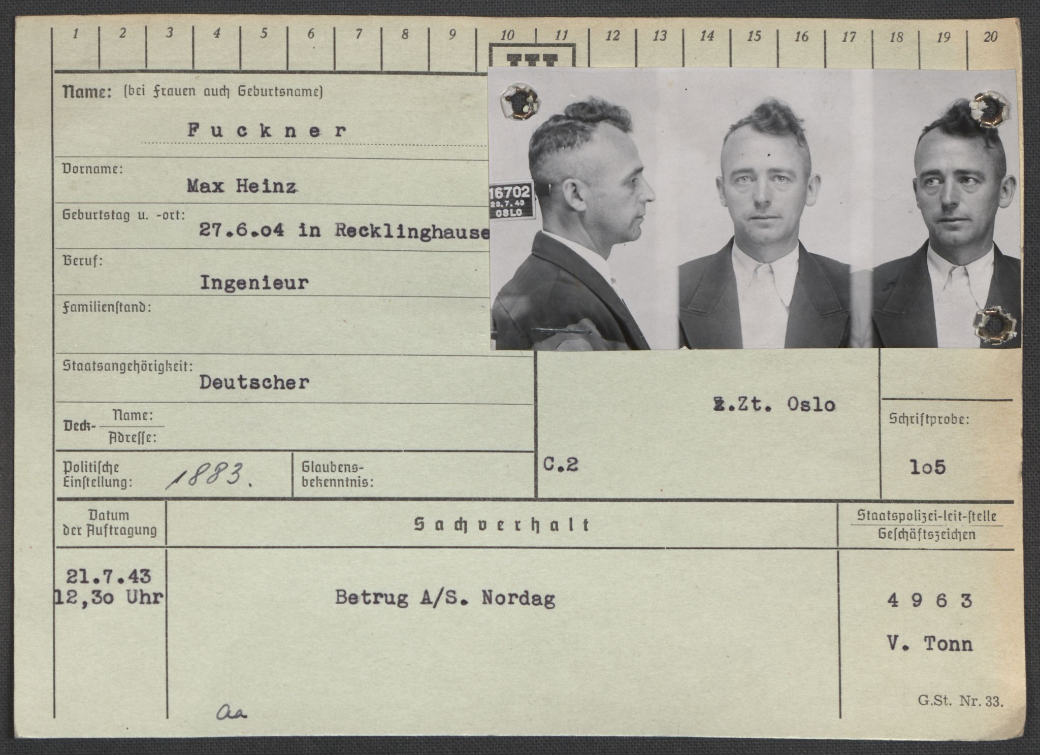 Befehlshaber der Sicherheitspolizei und des SD, RA/RAFA-5969/E/Ea/Eaa/L0003: Register over norske fanger i Møllergata 19: Eng-Hag, 1940-1945, p. 639
