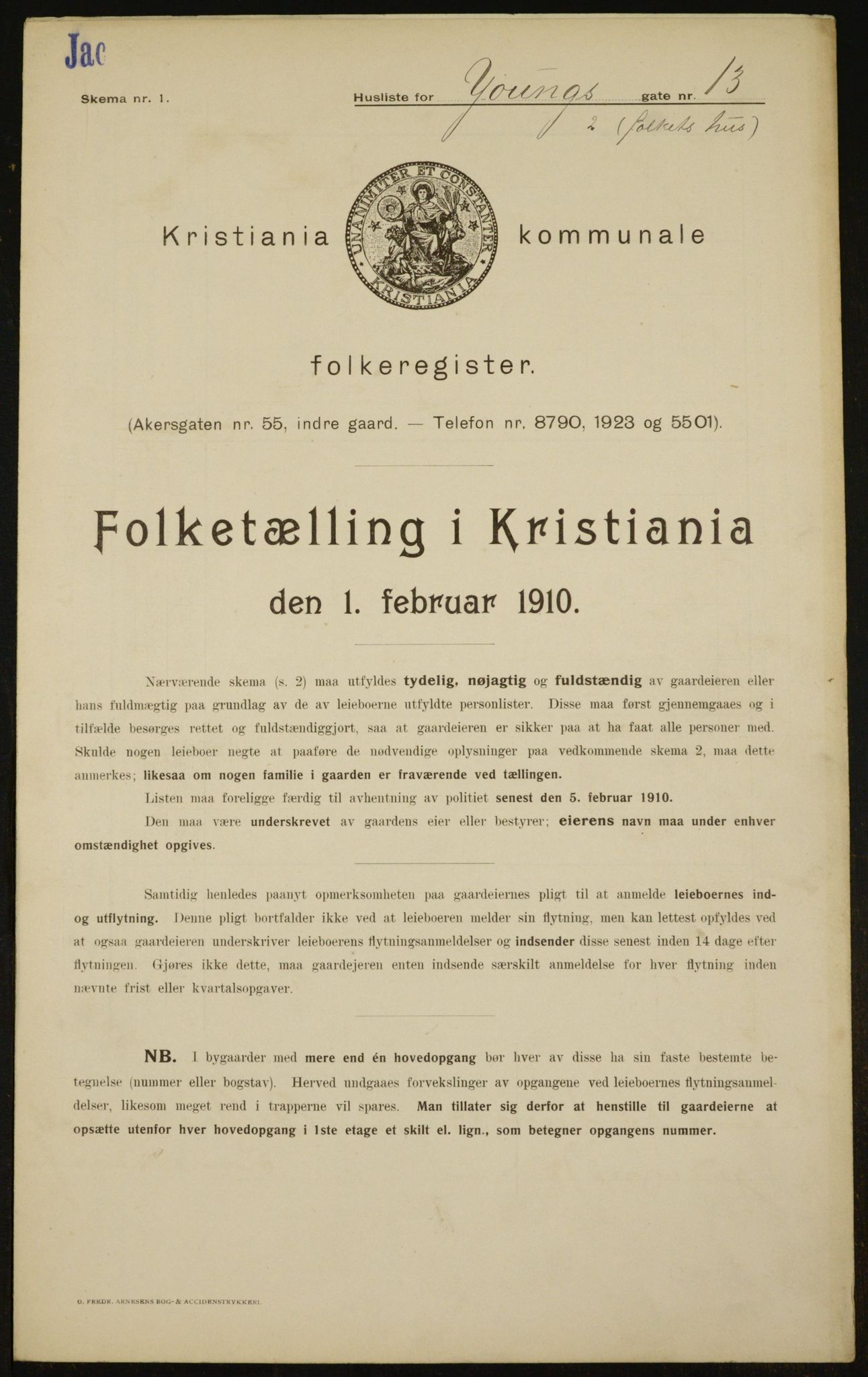 OBA, Municipal Census 1910 for Kristiania, 1910, p. 121924