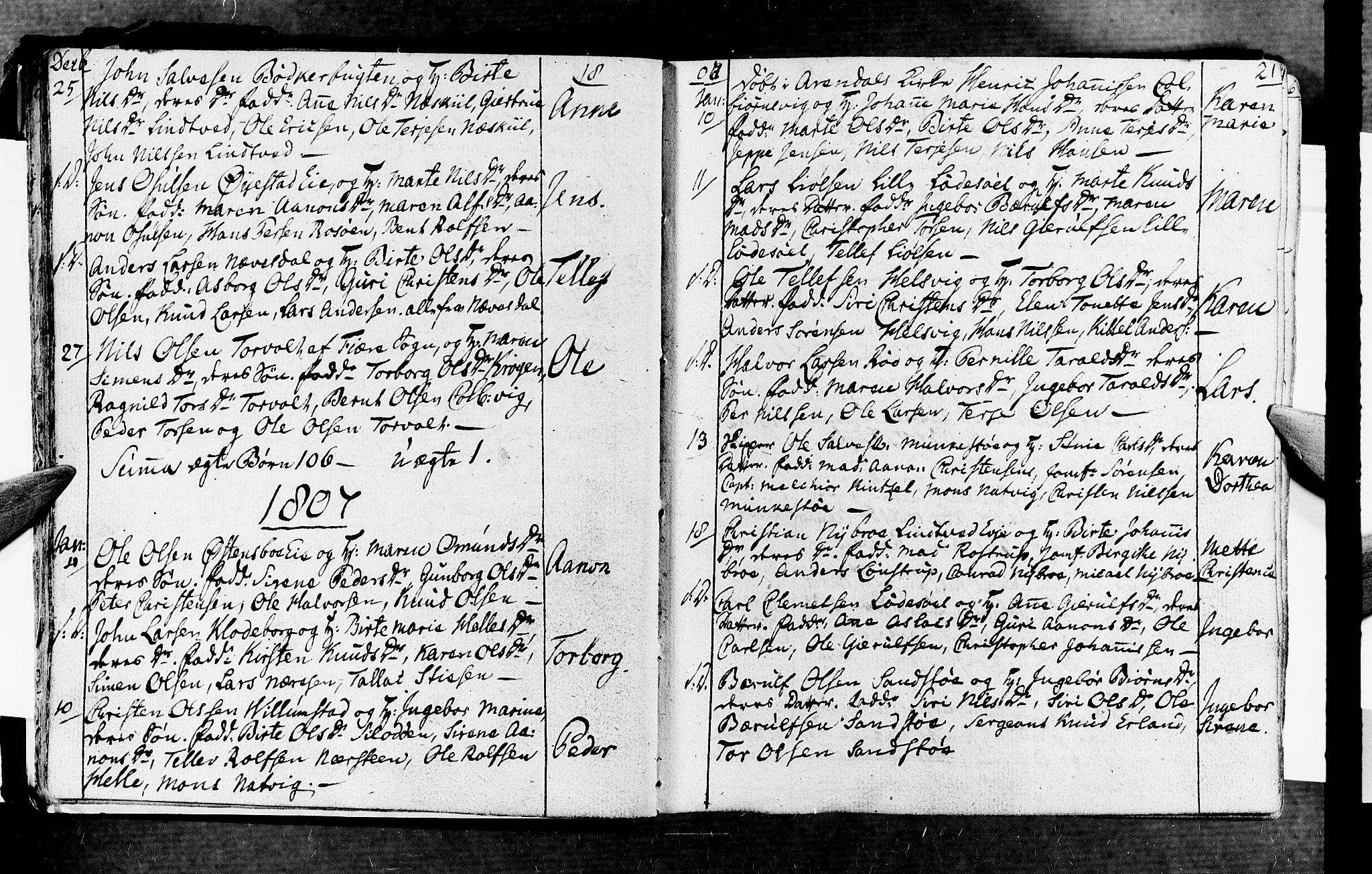 Øyestad sokneprestkontor, AV/SAK-1111-0049/F/Fa/L0011: Parish register (official) no. A 11, 1805-1824, p. 21