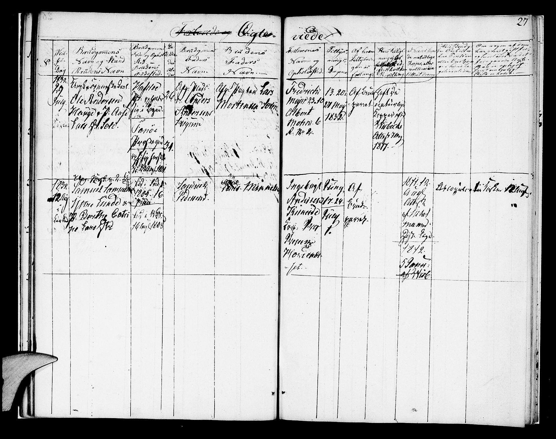 Korskirken sokneprestembete, SAB/A-76101/H/Hab: Parish register (copy) no. A 2, 1820-1832, p. 27