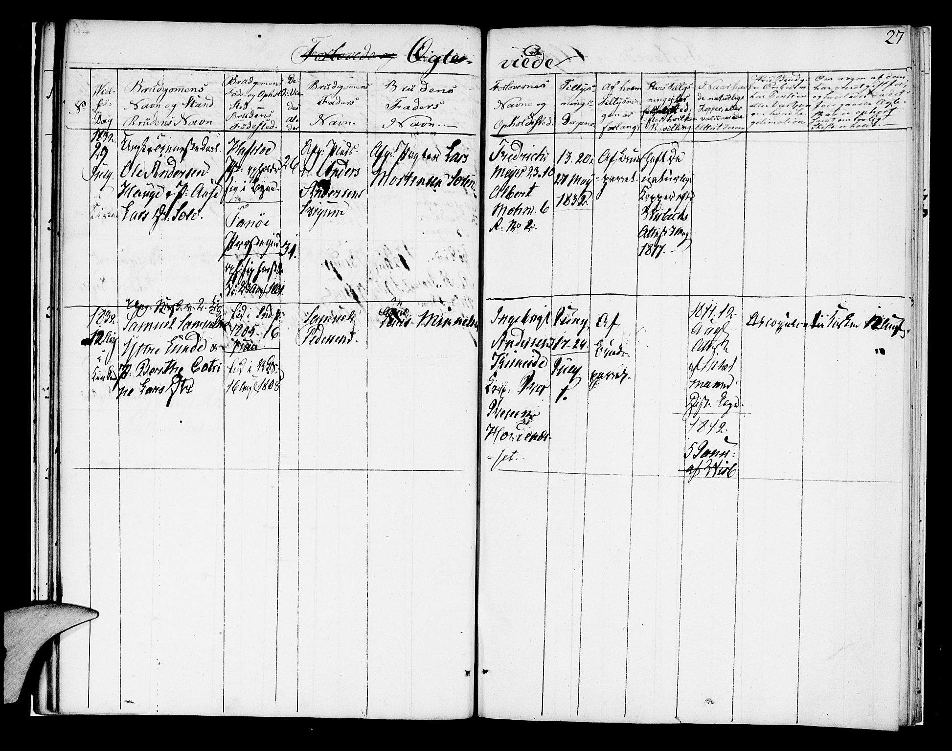 Korskirken sokneprestembete, AV/SAB-A-76101/H/Hab: Parish register (copy) no. A 2, 1820-1832, p. 27