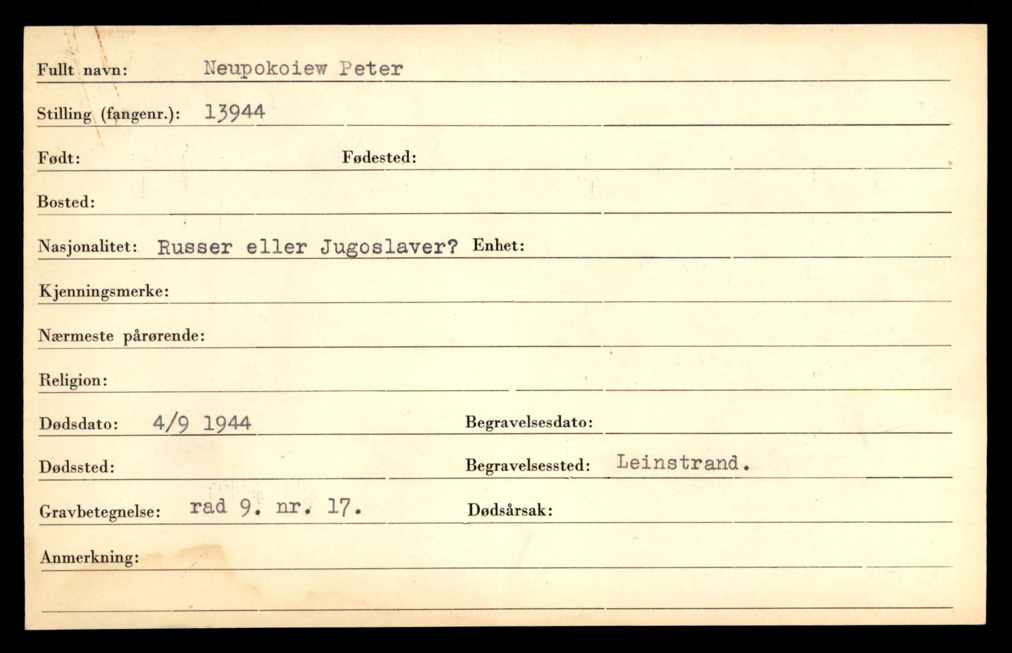 Distriktskontoret for krigsgraver, AV/SAT-A-5030/E/L0005: Kasett/kartotek over falne Britiske og tyske solater, samt andre nasjoners krigsgraver, 1945, p. 565