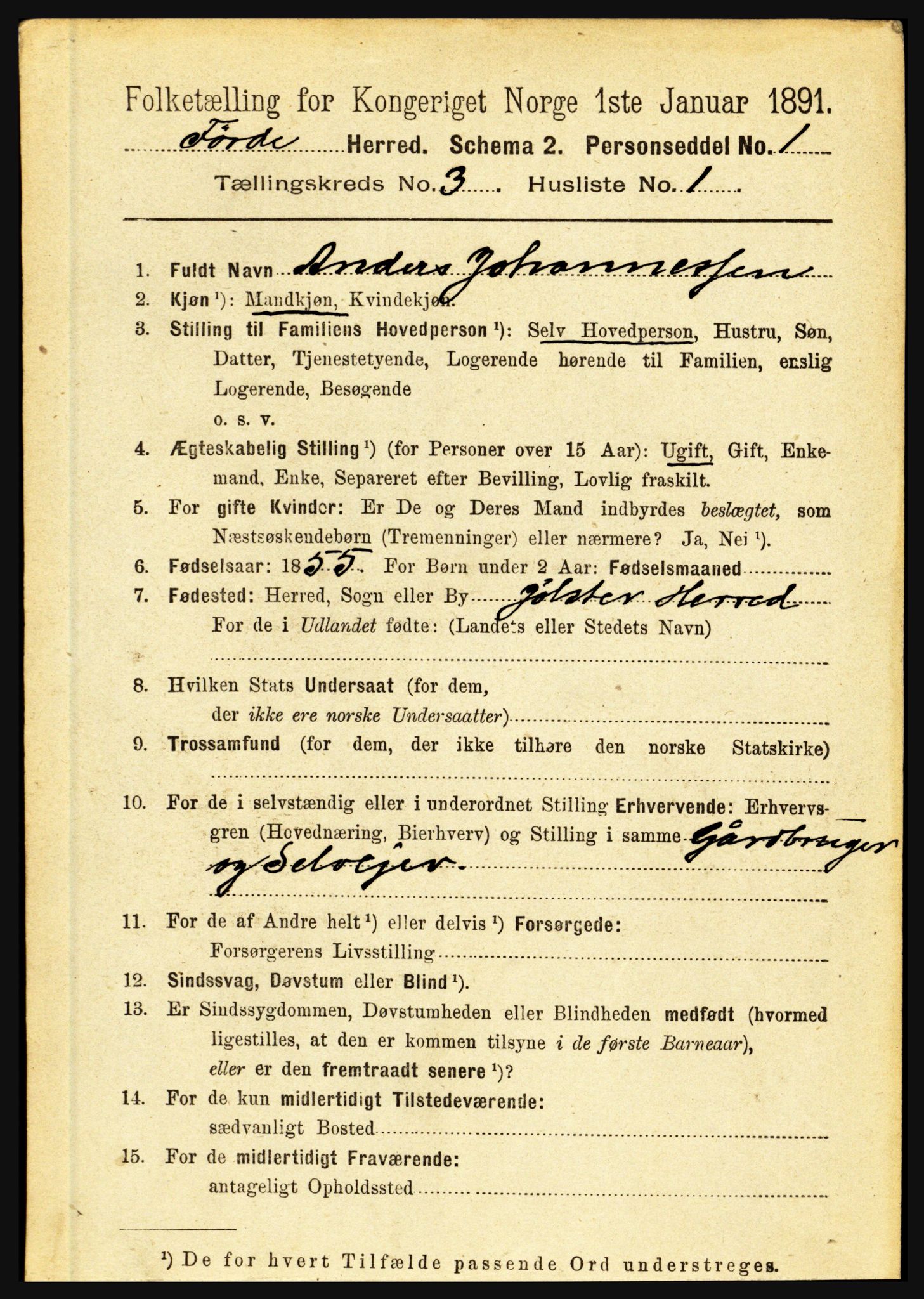 RA, 1891 census for 1432 Førde, 1891, p. 837