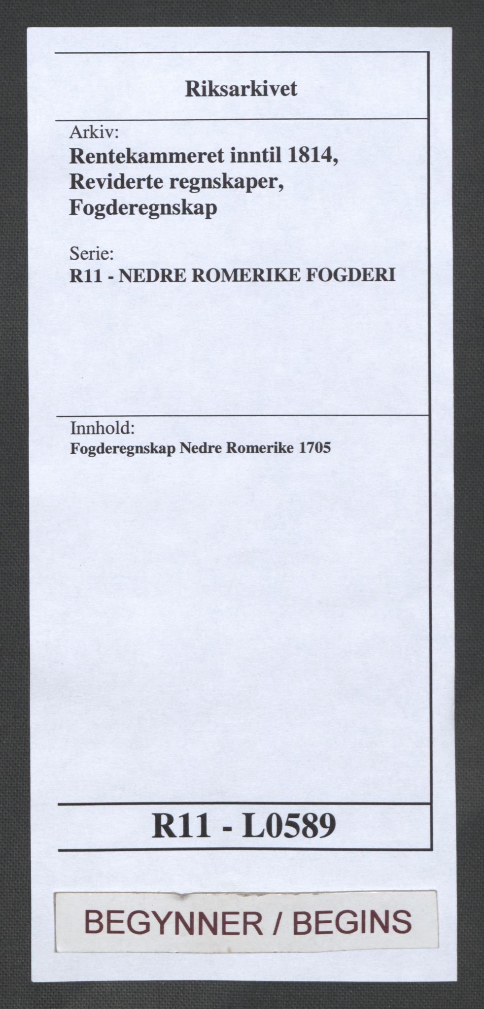 Rentekammeret inntil 1814, Reviderte regnskaper, Fogderegnskap, RA/EA-4092/R11/L0589: Fogderegnskap Nedre Romerike, 1705, p. 1