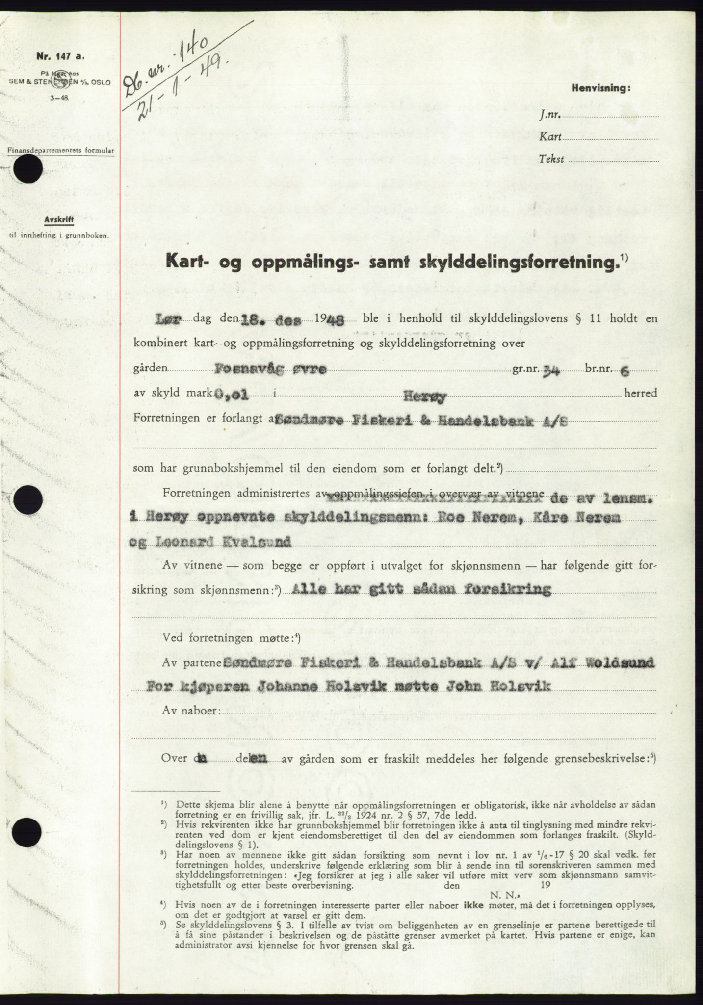 Søre Sunnmøre sorenskriveri, AV/SAT-A-4122/1/2/2C/L0083: Mortgage book no. 9A, 1948-1949, Diary no: : 140/1949