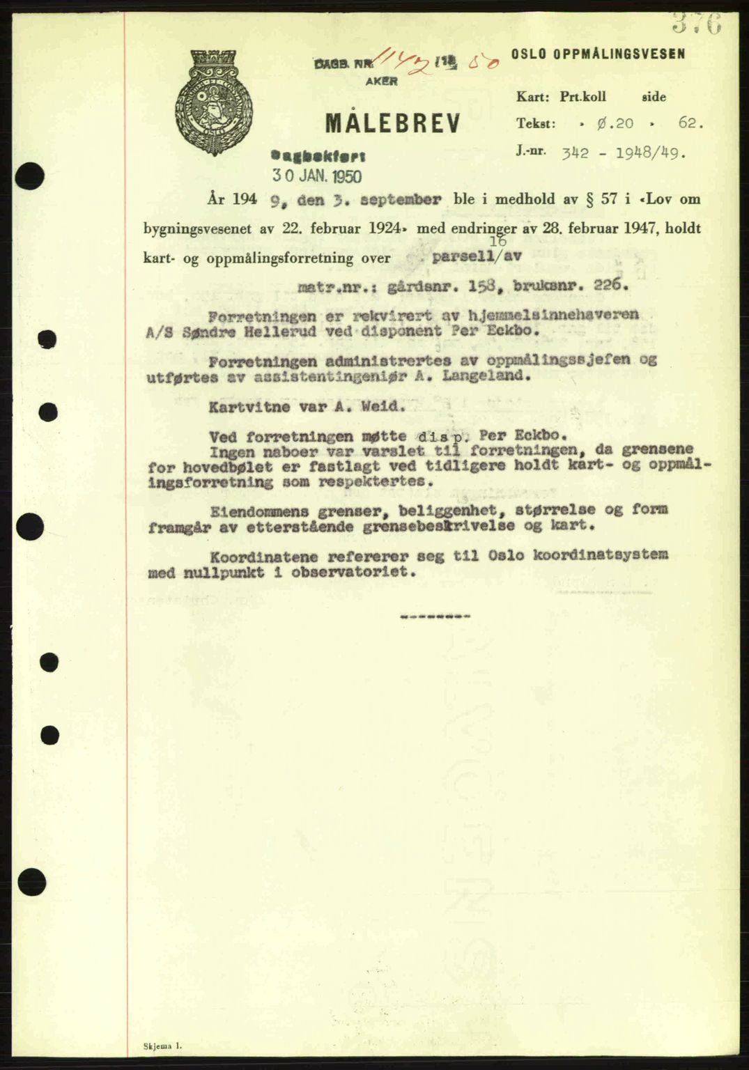 Oslo byskriverembete, AV/SAO-A-10227/G/Gb/Gbd/Gbda/L0017: Mortgage book no. A215, 1949-1950, Diary no: : 1142/1950