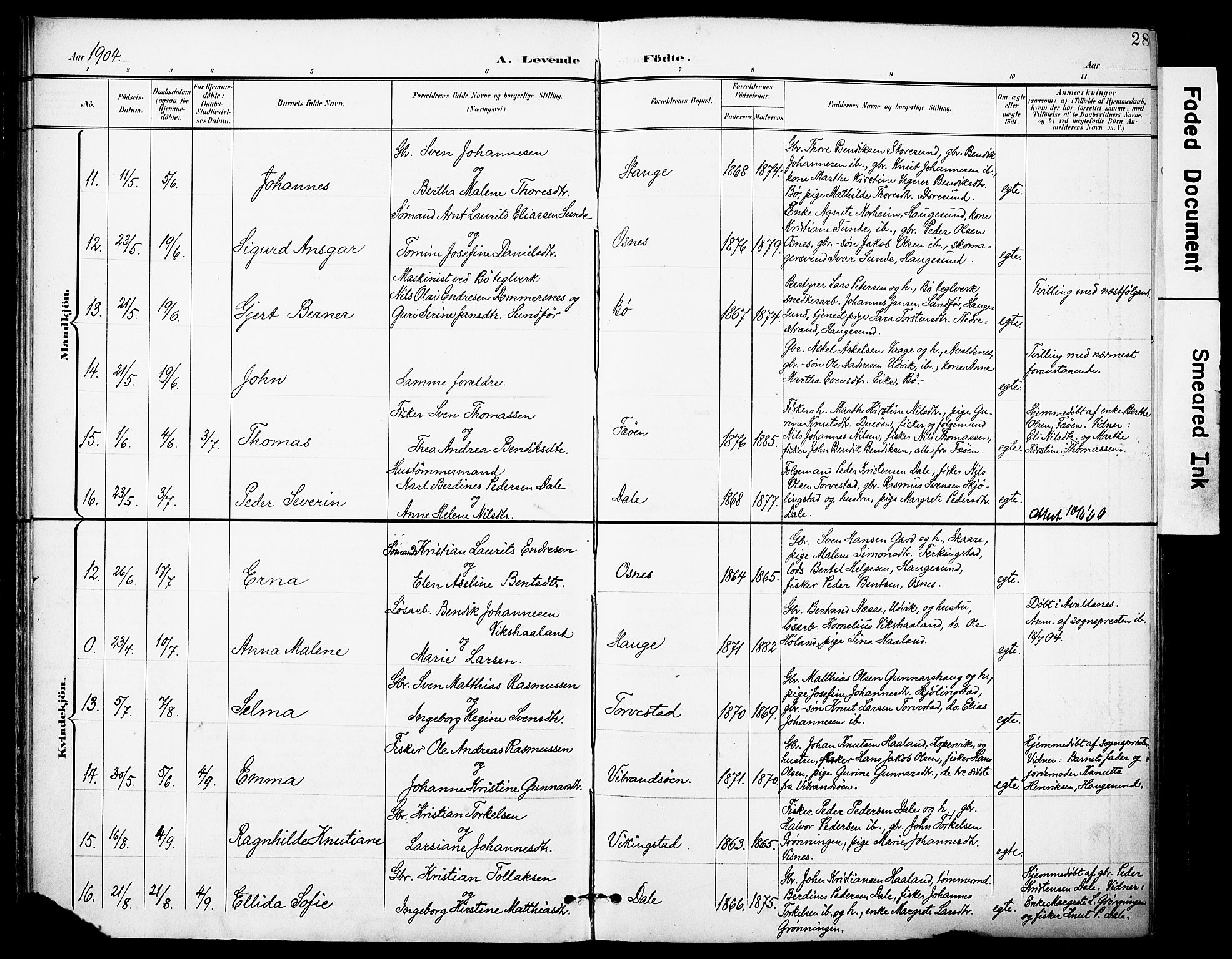 Torvastad sokneprestkontor, AV/SAST-A -101857/H/Ha/Haa/L0017: Parish register (official) no. A 16, 1899-1911, p. 28