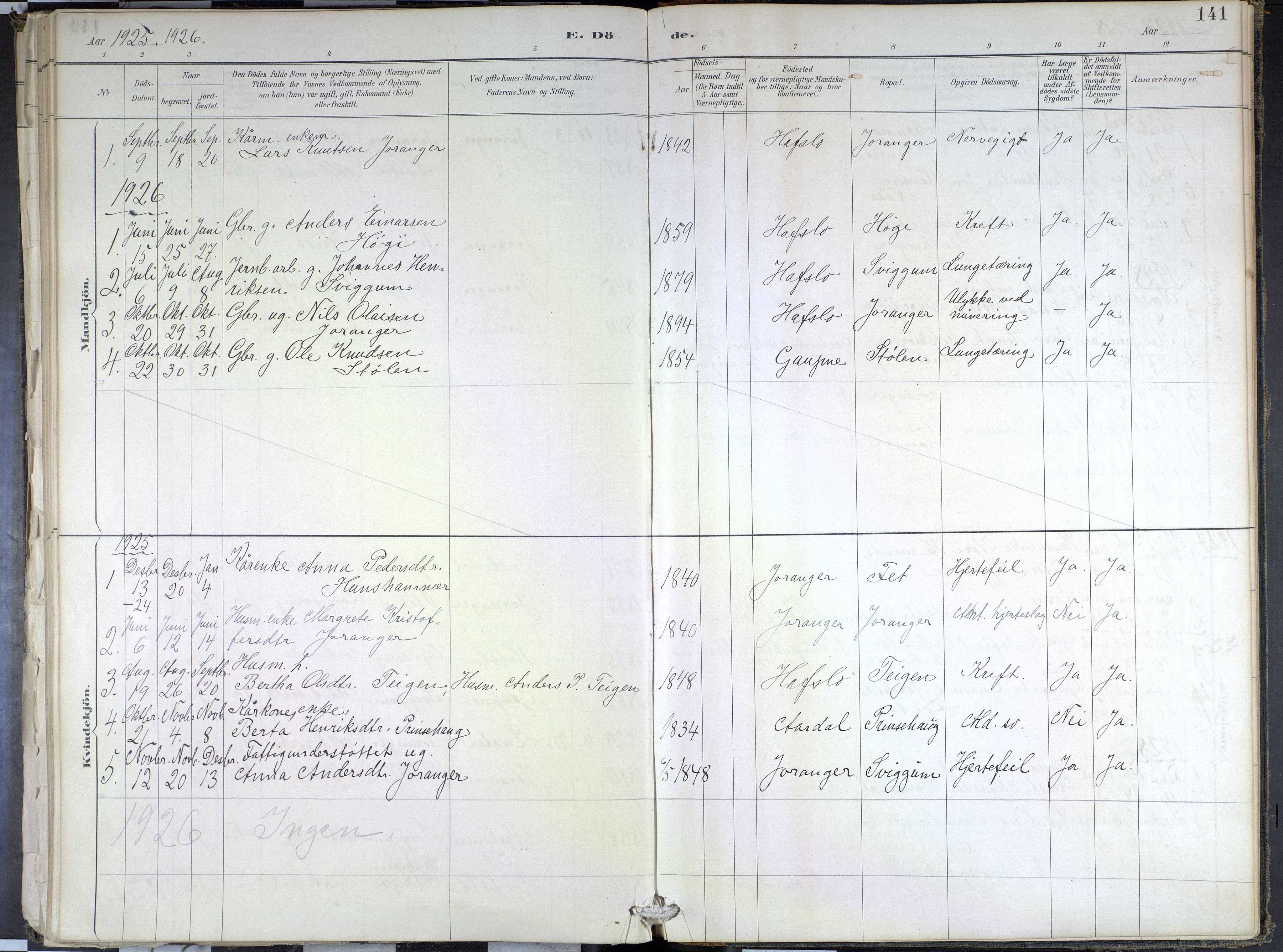 Hafslo sokneprestembete, SAB/A-80301/H/Haa/Haae/L0001: Parish register (official) no. E 1, 1886-1934, p. 141