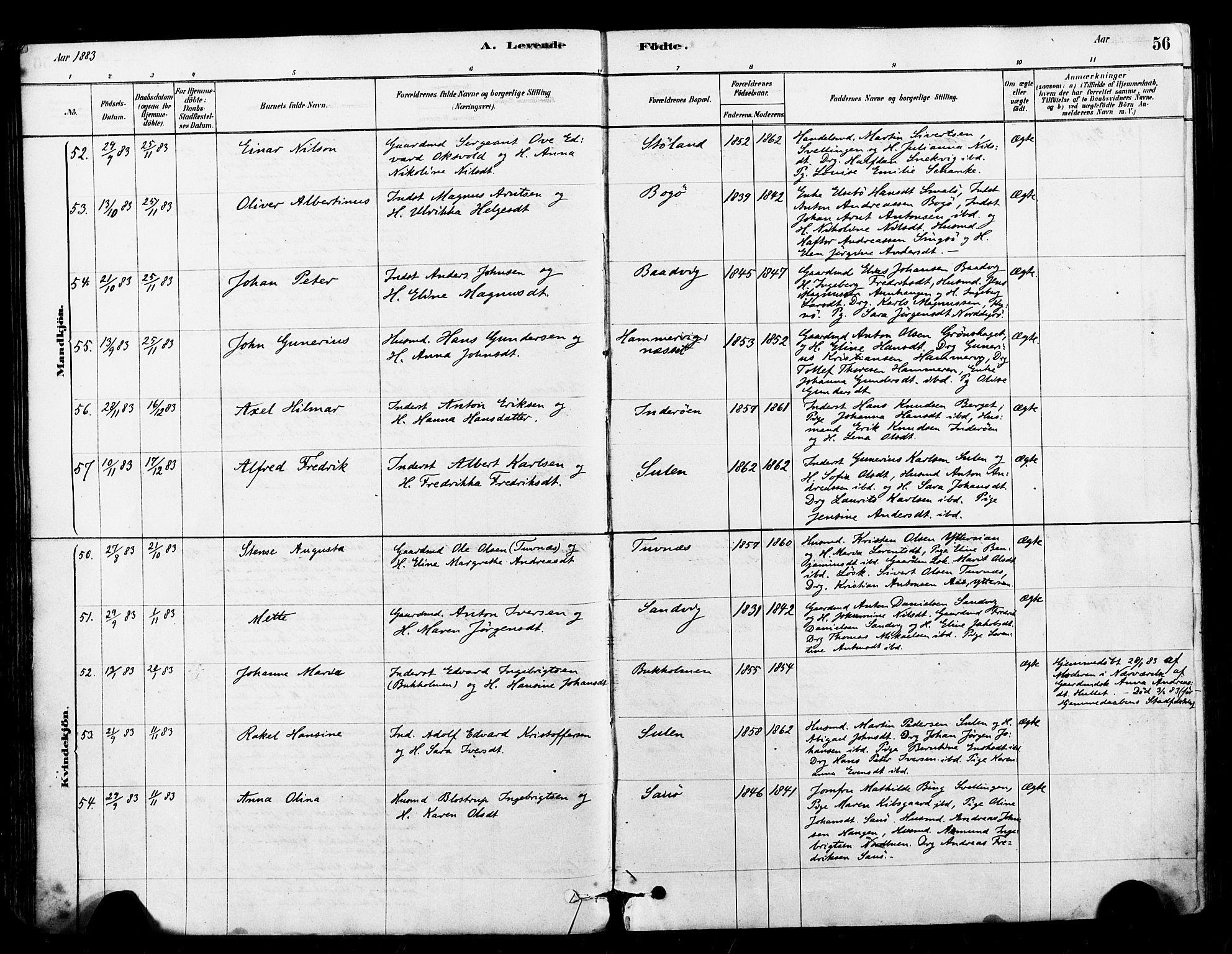Ministerialprotokoller, klokkerbøker og fødselsregistre - Sør-Trøndelag, SAT/A-1456/640/L0578: Parish register (official) no. 640A03, 1879-1889, p. 56