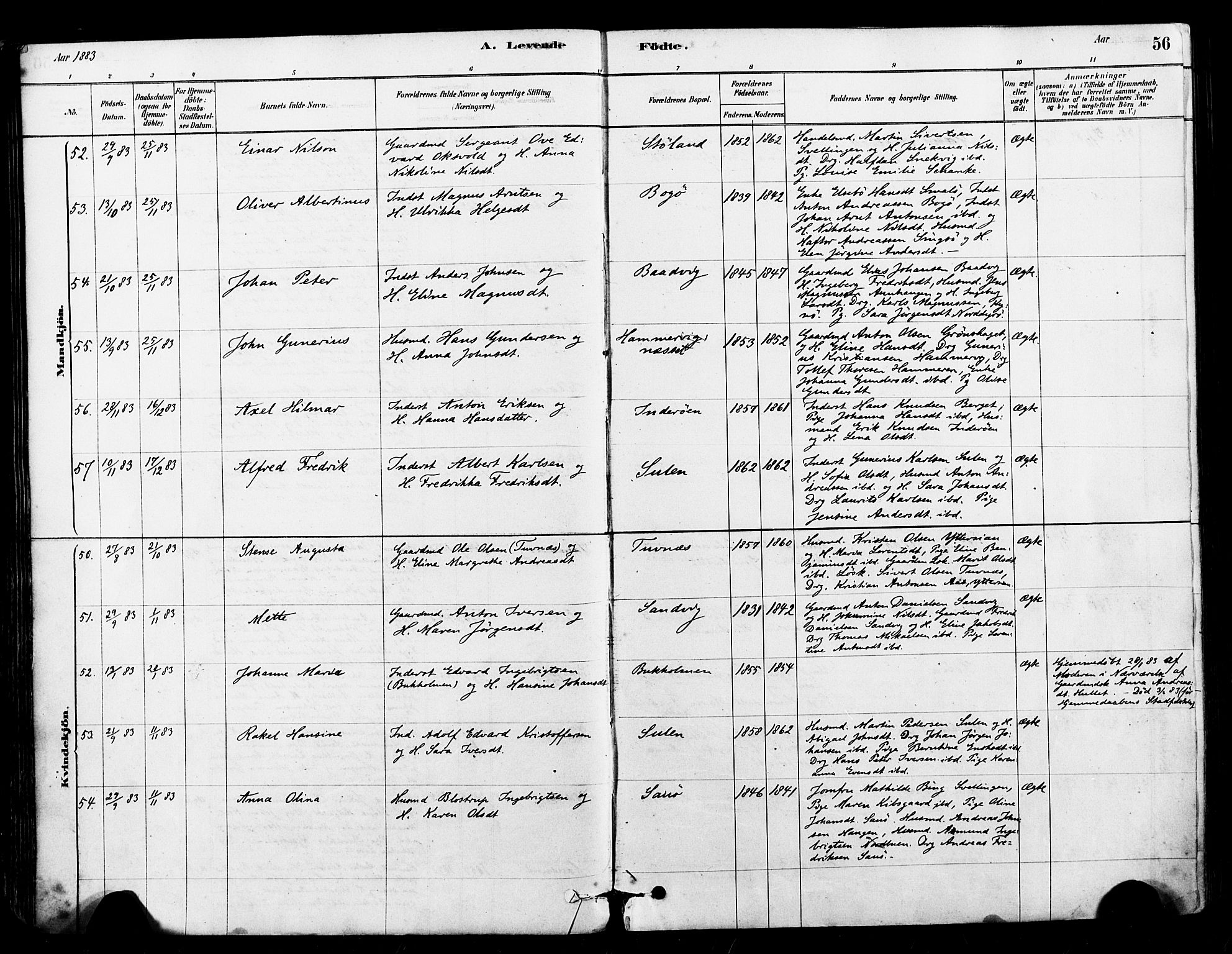 Ministerialprotokoller, klokkerbøker og fødselsregistre - Sør-Trøndelag, AV/SAT-A-1456/640/L0578: Parish register (official) no. 640A03, 1879-1889, p. 56