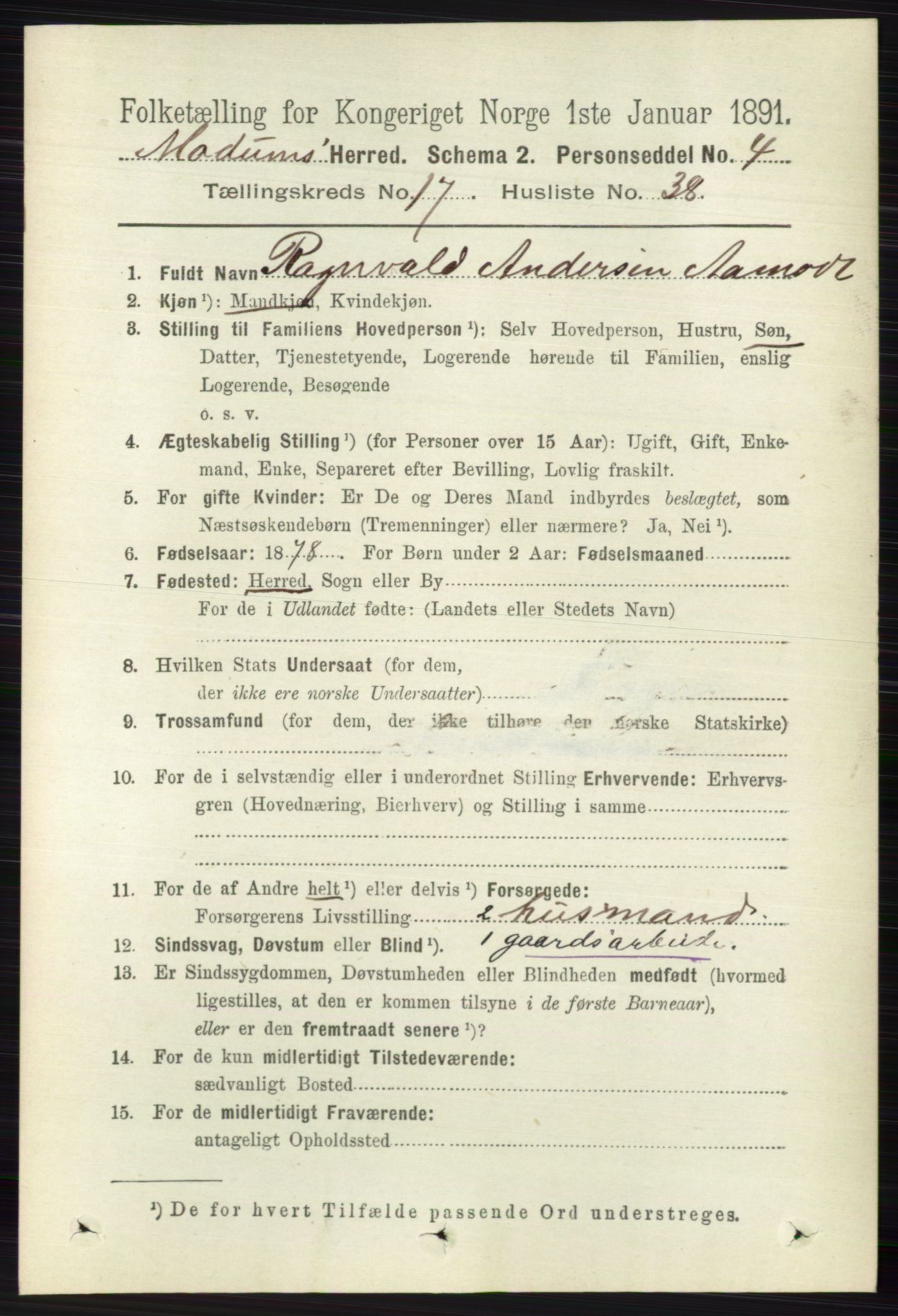 RA, 1891 census for 0623 Modum, 1891, p. 6832