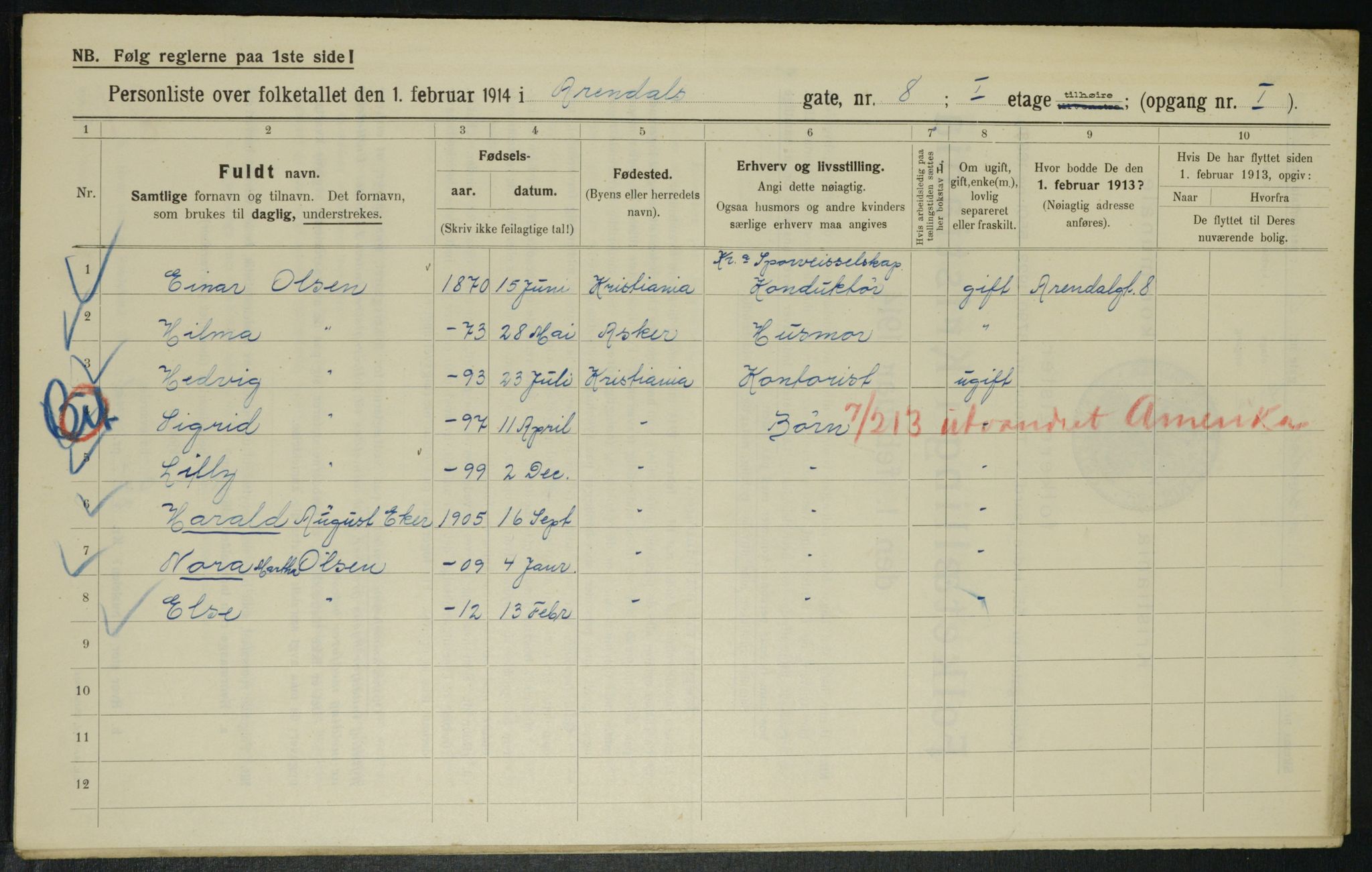 OBA, Municipal Census 1914 for Kristiania, 1914, p. 2057