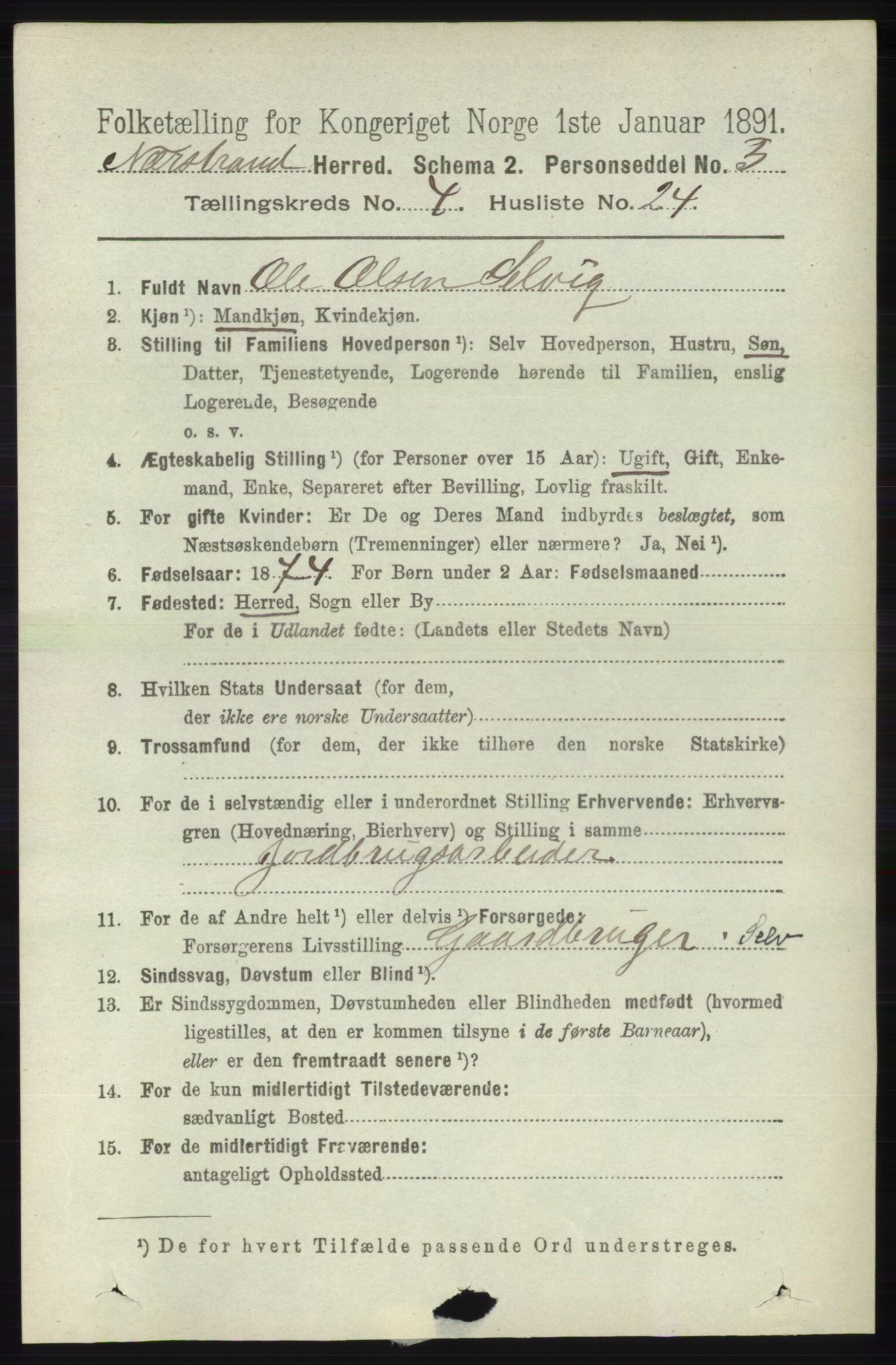 RA, 1891 census for 1139 Nedstrand, 1891, p. 760