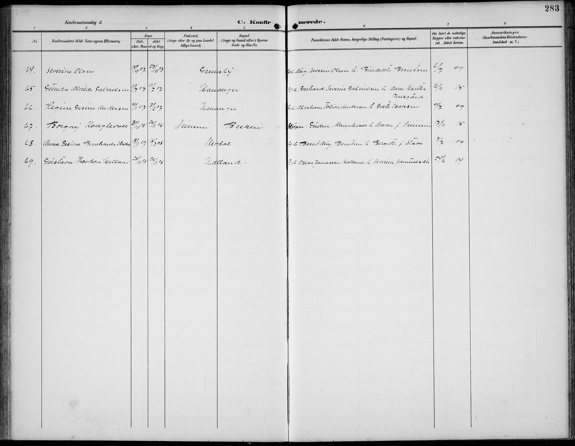 Lista sokneprestkontor, AV/SAK-1111-0027/F/Fb/L0005: Parish register (copy) no. B 5, 1892-1923, p. 283