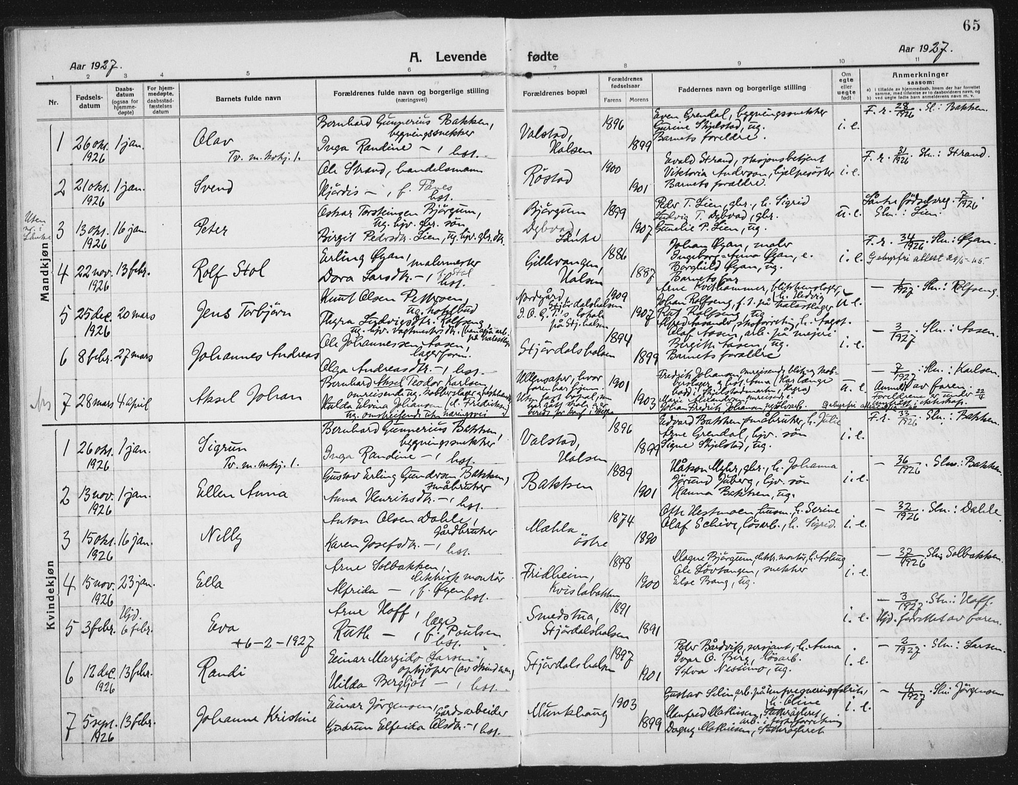 Ministerialprotokoller, klokkerbøker og fødselsregistre - Nord-Trøndelag, SAT/A-1458/709/L0083: Parish register (official) no. 709A23, 1916-1928, p. 65
