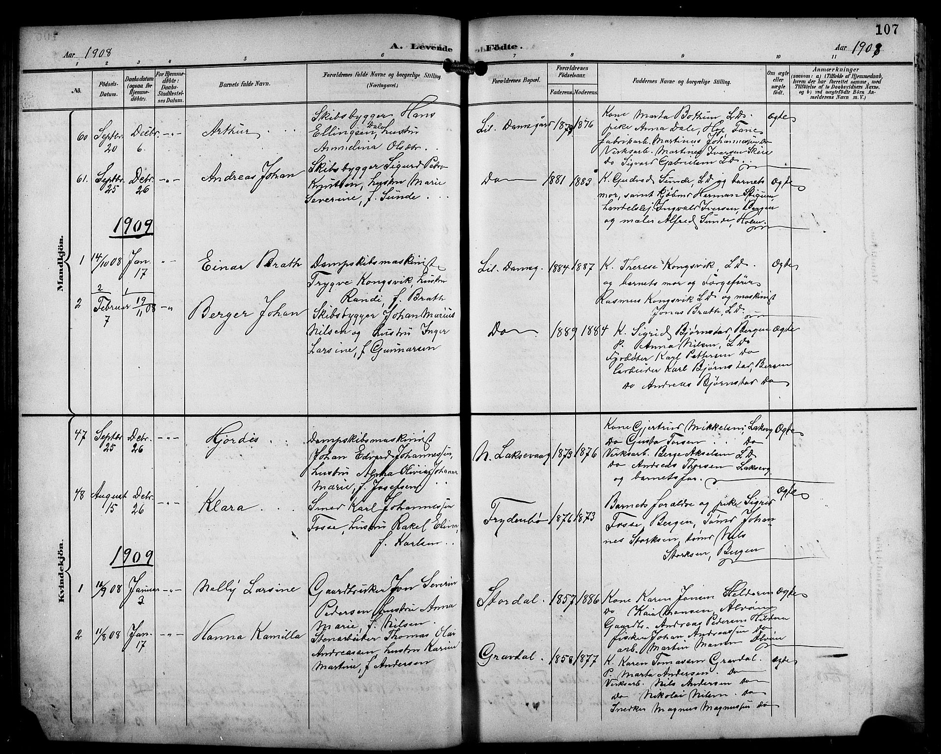 Laksevåg Sokneprestembete, SAB/A-76501/H/Ha/Hab/Haba/L0004: Parish register (copy) no. A 4, 1899-1909, p. 107