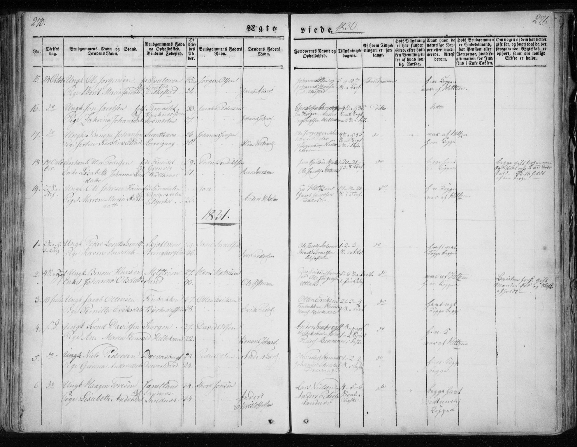 Ministerialprotokoller, klokkerbøker og fødselsregistre - Nordland, SAT/A-1459/825/L0354: Parish register (official) no. 825A08, 1826-1841, p. 270-271