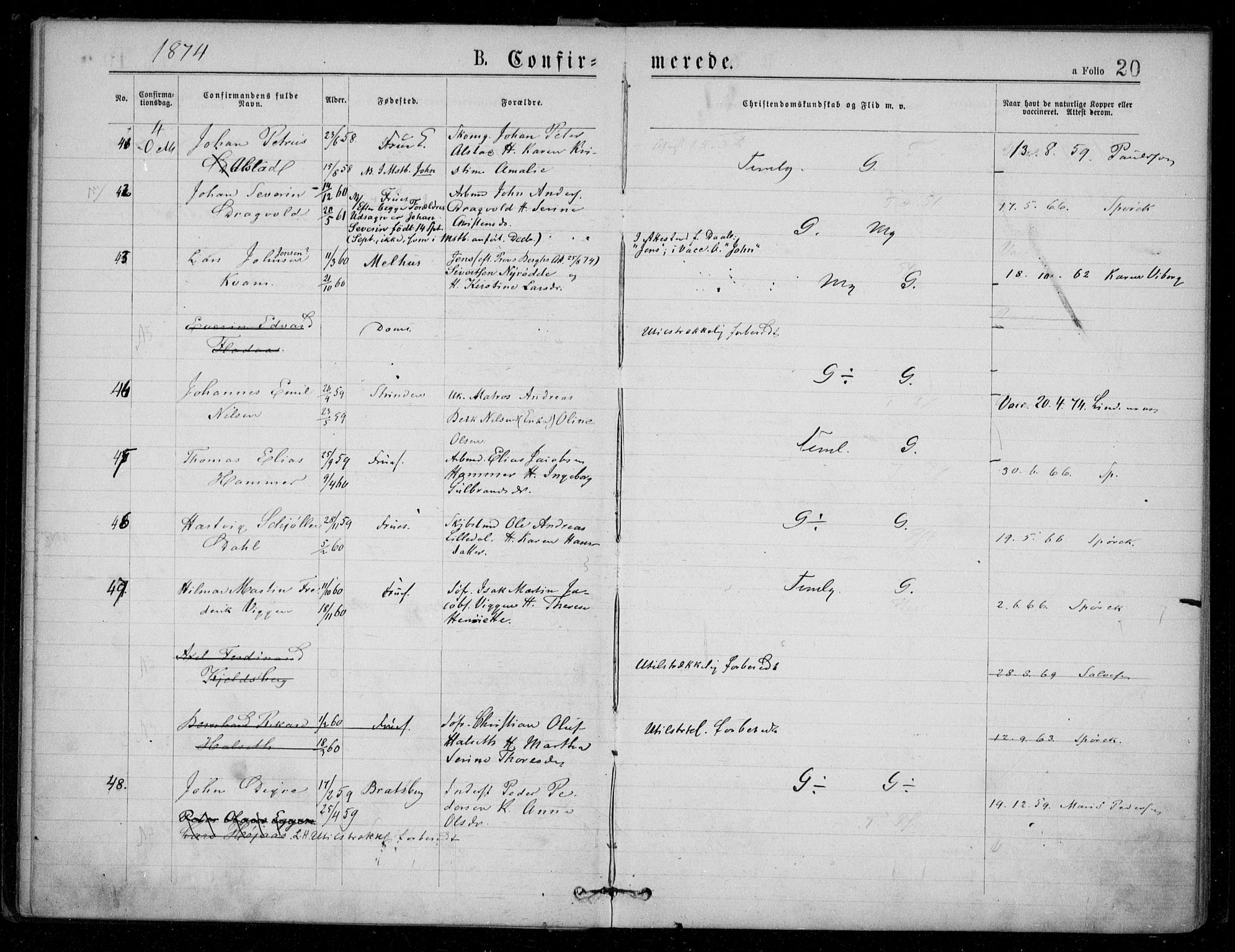 Ministerialprotokoller, klokkerbøker og fødselsregistre - Sør-Trøndelag, AV/SAT-A-1456/602/L0121: Parish register (official) no. 602A19, 1872-1879, p. 20