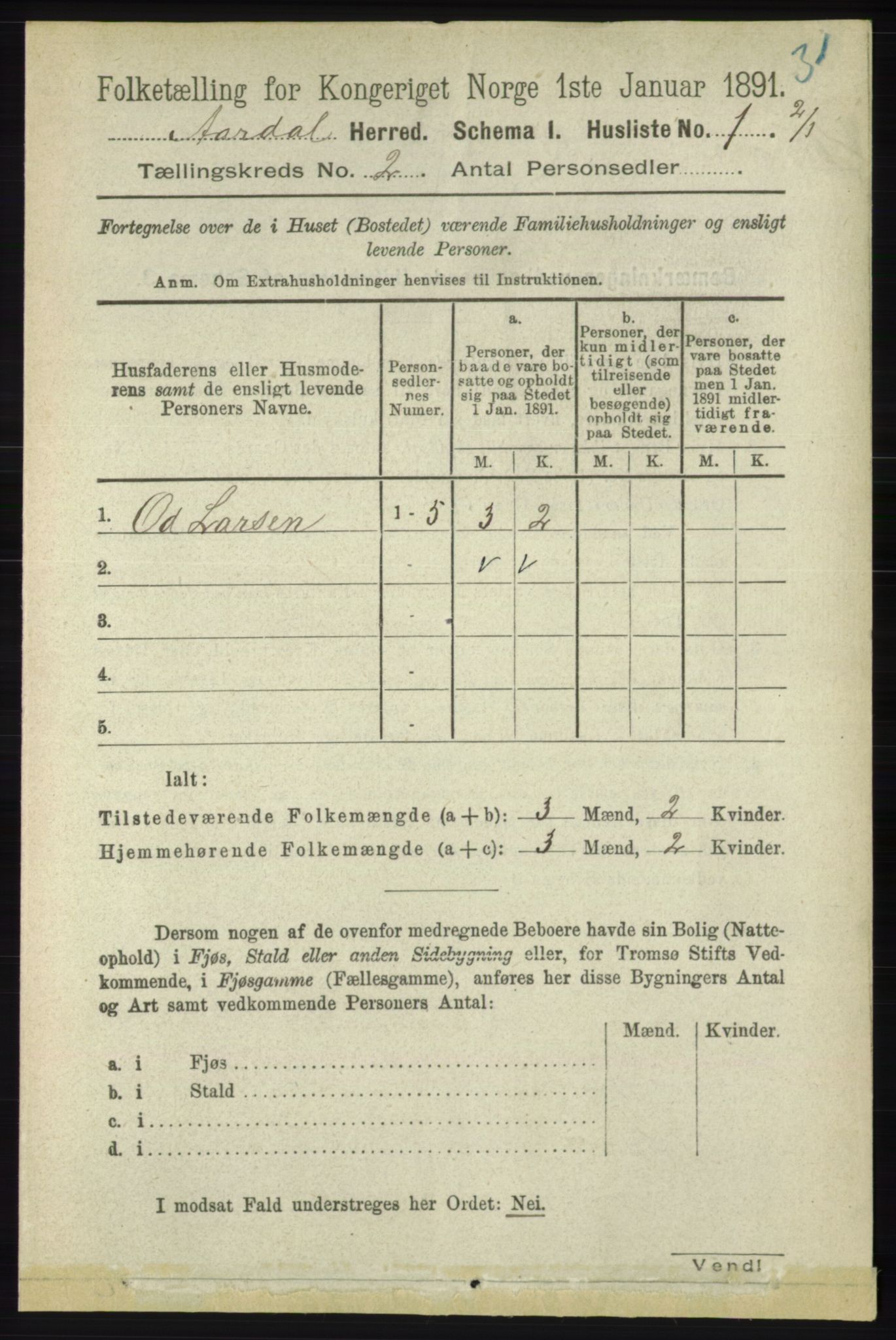 RA, 1891 census for 1131 Årdal, 1891, p. 529