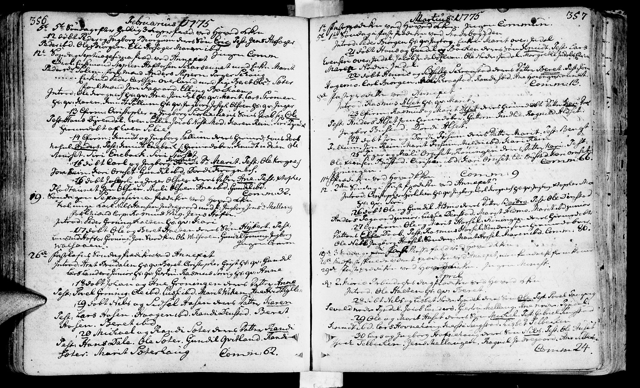 Ministerialprotokoller, klokkerbøker og fødselsregistre - Sør-Trøndelag, SAT/A-1456/646/L0605: Parish register (official) no. 646A03, 1751-1790, p. 356-357