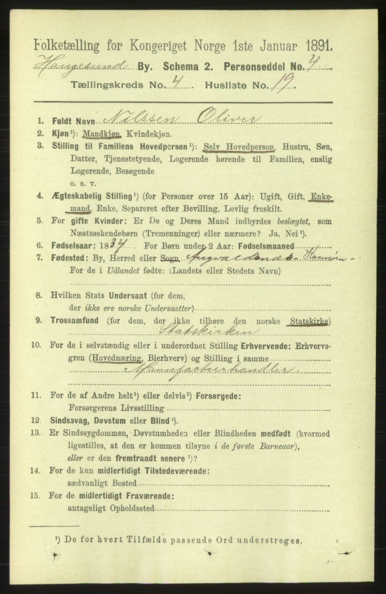 RA, 1891 census for 1106 Haugesund, 1891, p. 1386