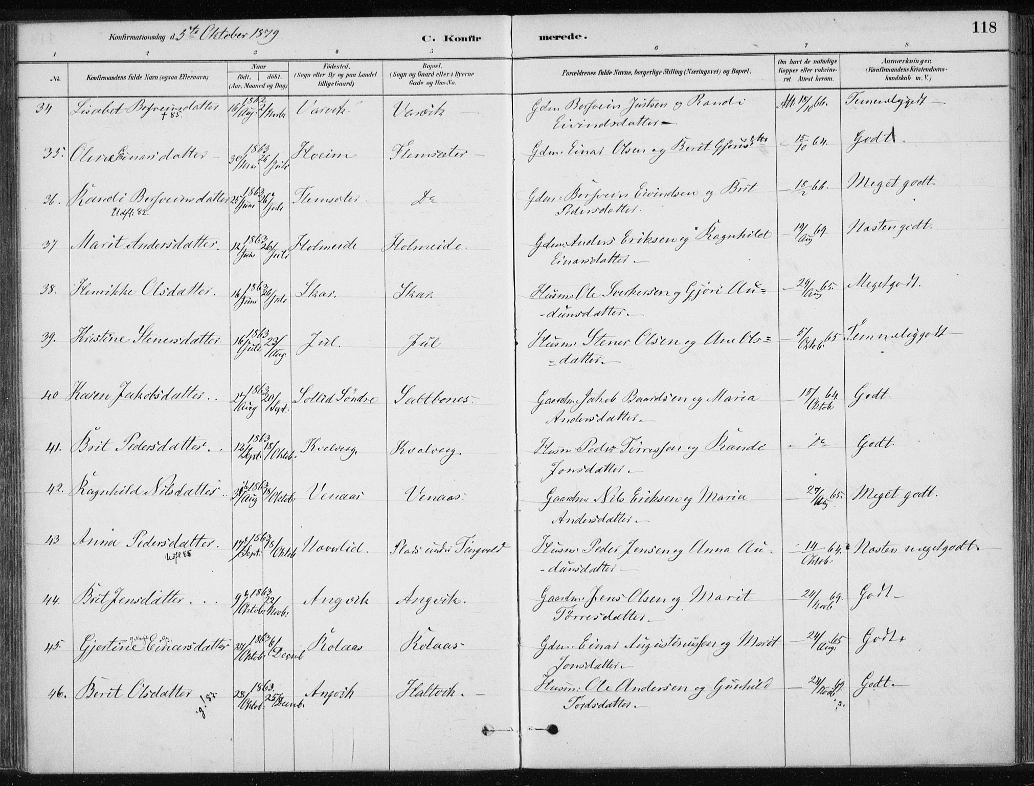 Ministerialprotokoller, klokkerbøker og fødselsregistre - Møre og Romsdal, AV/SAT-A-1454/586/L0987: Parish register (official) no. 586A13, 1879-1892, p. 118