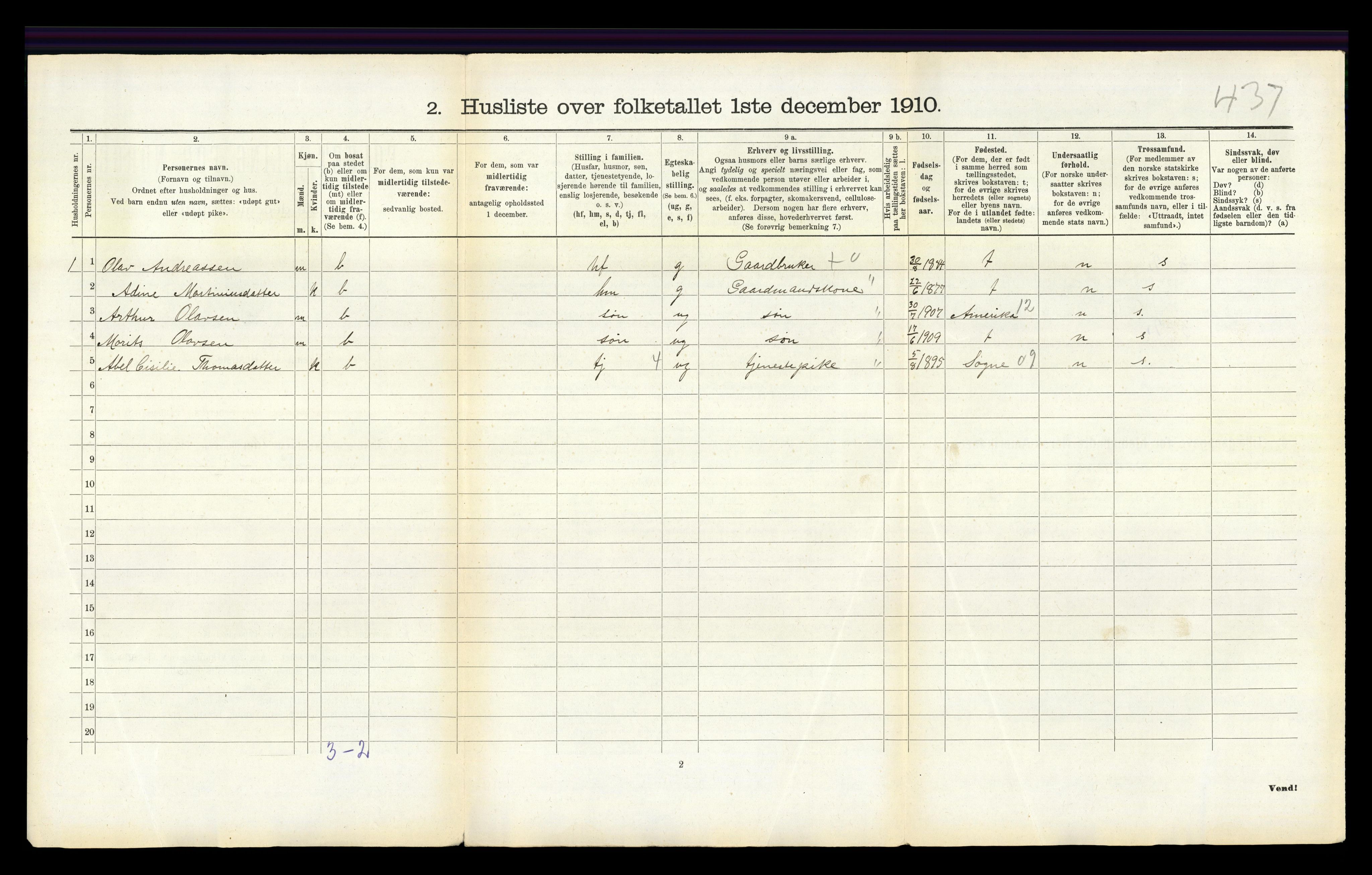 RA, 1910 census for Holum, 1910, p. 263