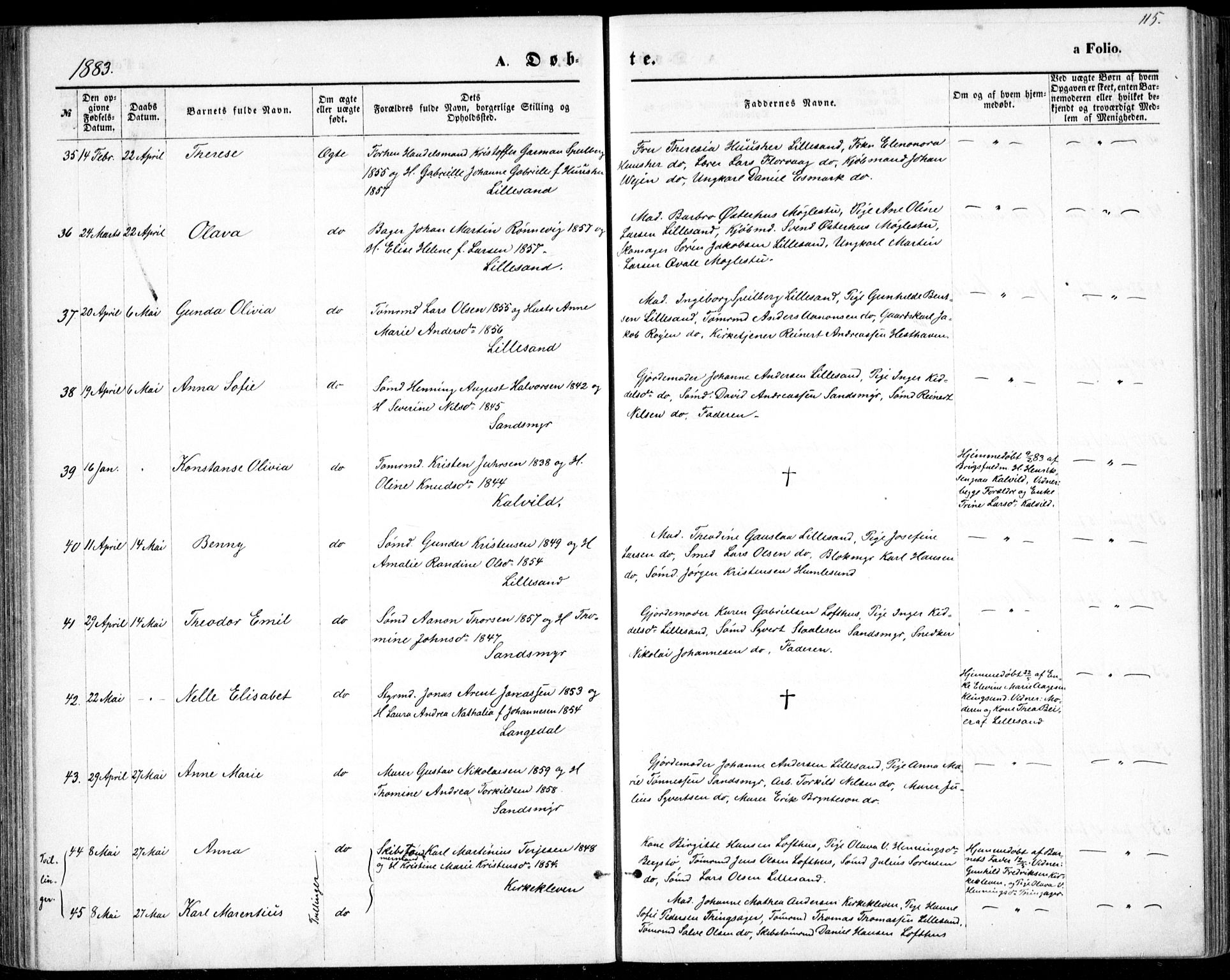 Vestre Moland sokneprestkontor, AV/SAK-1111-0046/F/Fb/Fbb/L0005: Parish register (copy) no. B 5, 1872-1883, p. 115