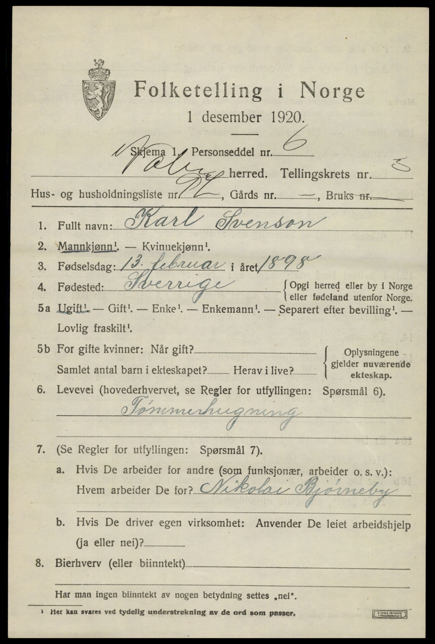 SAH, 1920 census for Våler (Hedmark), 1920, p. 4437