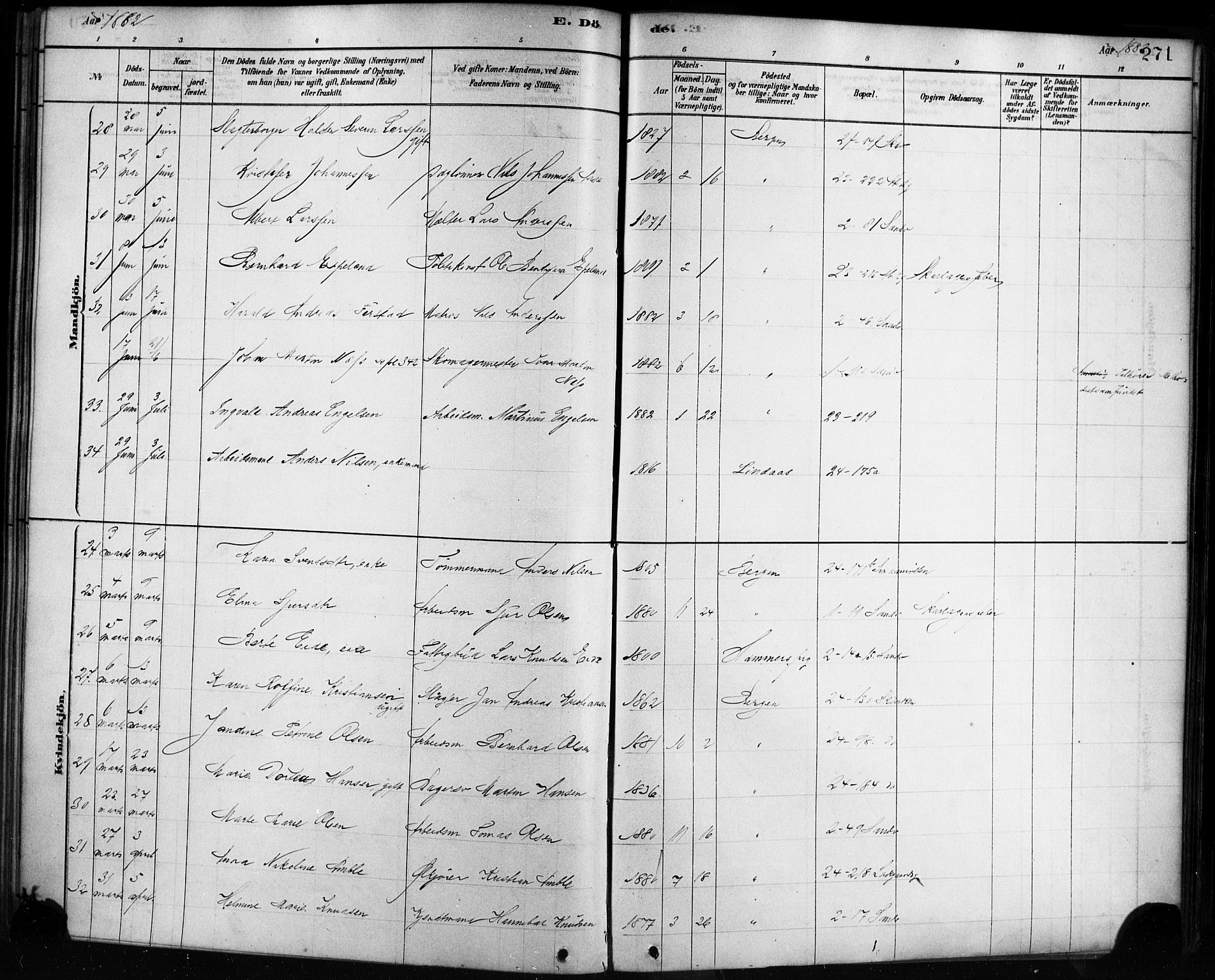 Sandviken Sokneprestembete, AV/SAB-A-77601/H/Ha/L0002: Parish register (official) no. A 2, 1878-1896, p. 271