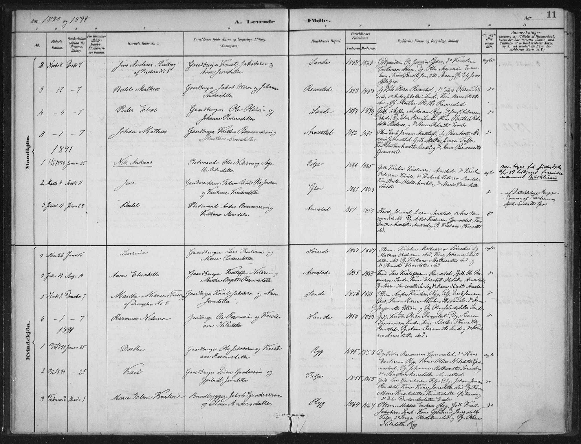 Gloppen sokneprestembete, SAB/A-80101/H/Haa/Haad/L0001: Parish register (official) no. D  1, 1885-1910, p. 11