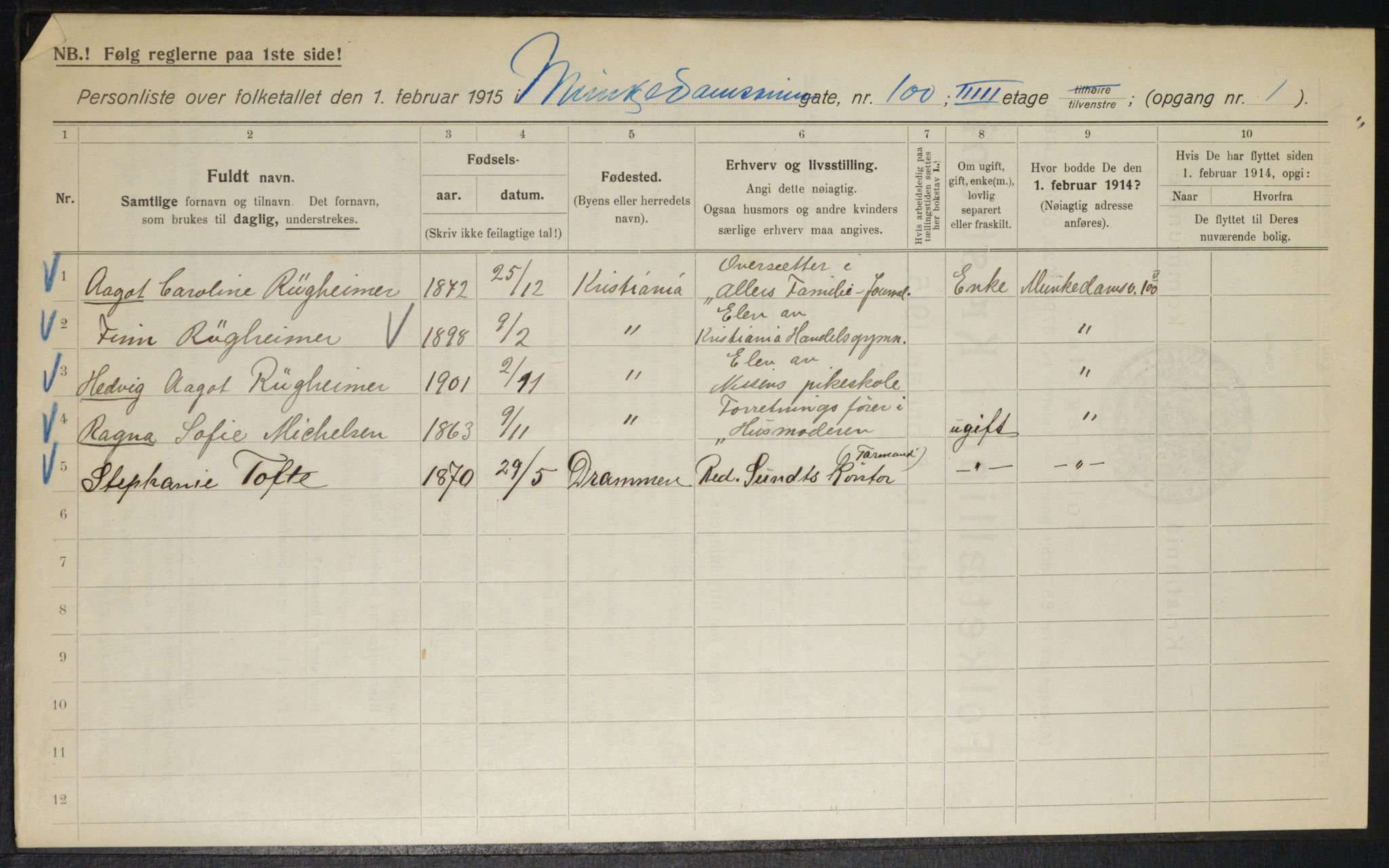 OBA, Municipal Census 1915 for Kristiania, 1915, p. 67378