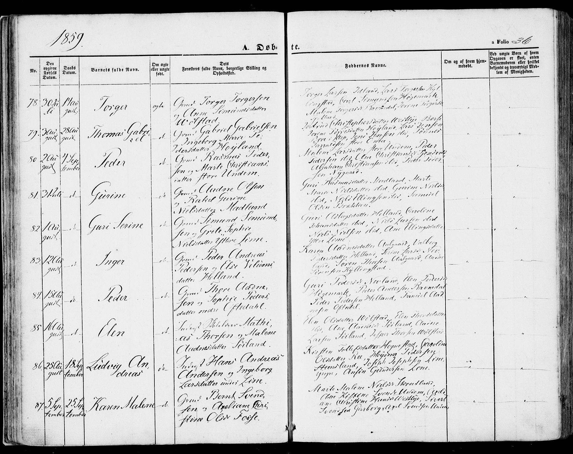 Lye sokneprestkontor, AV/SAST-A-101794/001/30BA/L0007: Parish register (official) no. A 6, 1856-1871, p. 36