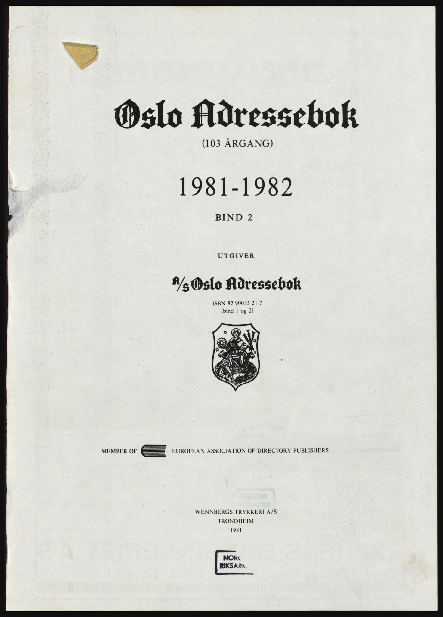 Kristiania/Oslo adressebok, PUBL/-, 1981-1982