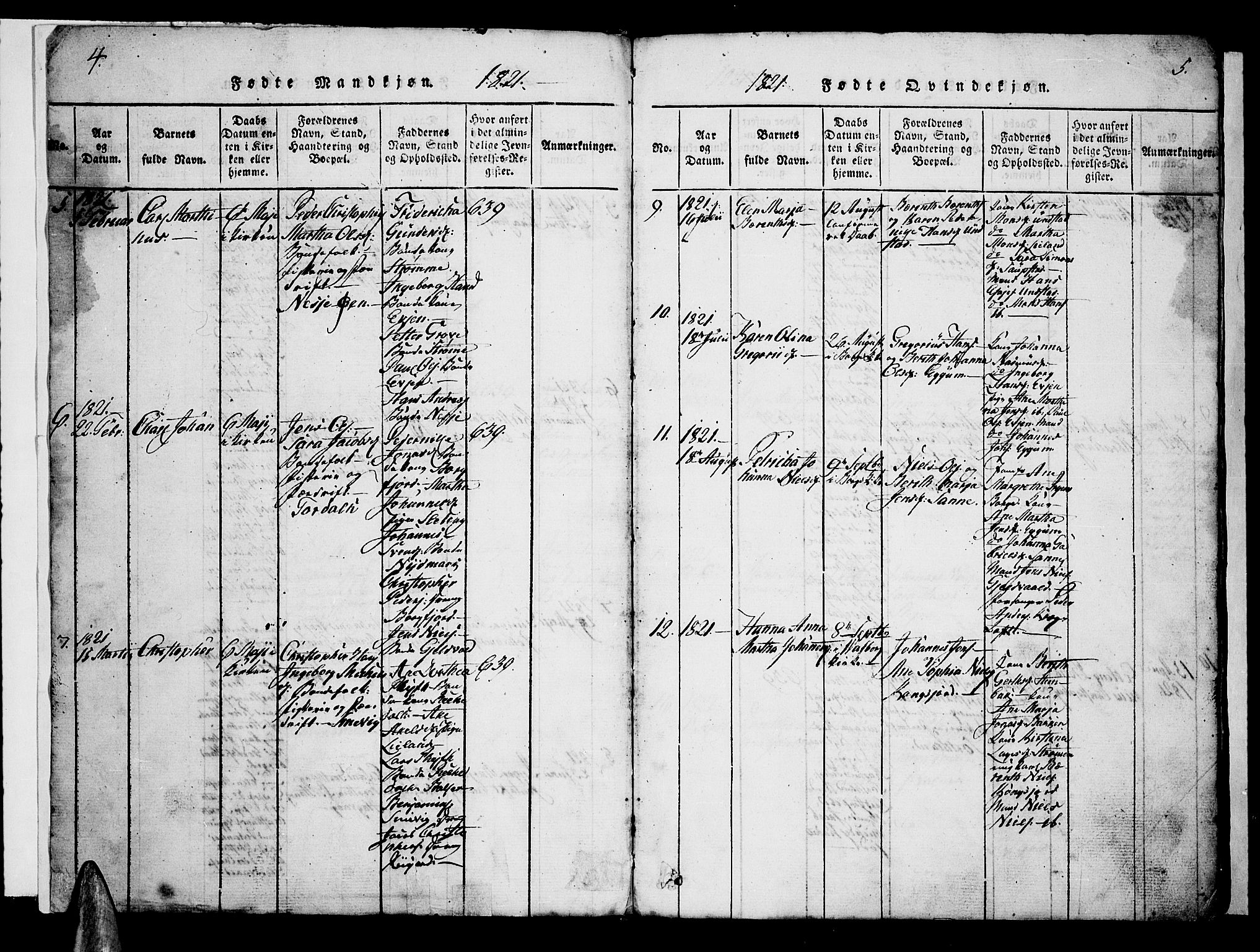 Ministerialprotokoller, klokkerbøker og fødselsregistre - Nordland, AV/SAT-A-1459/880/L1130: Parish register (official) no. 880A04, 1821-1843, p. 4-5