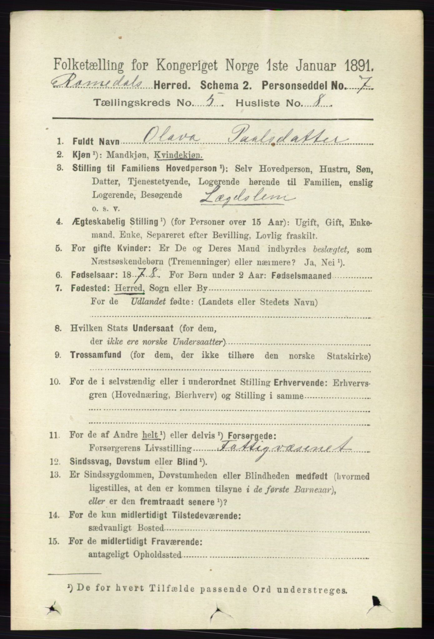 RA, 1891 census for 0416 Romedal, 1891, p. 2506