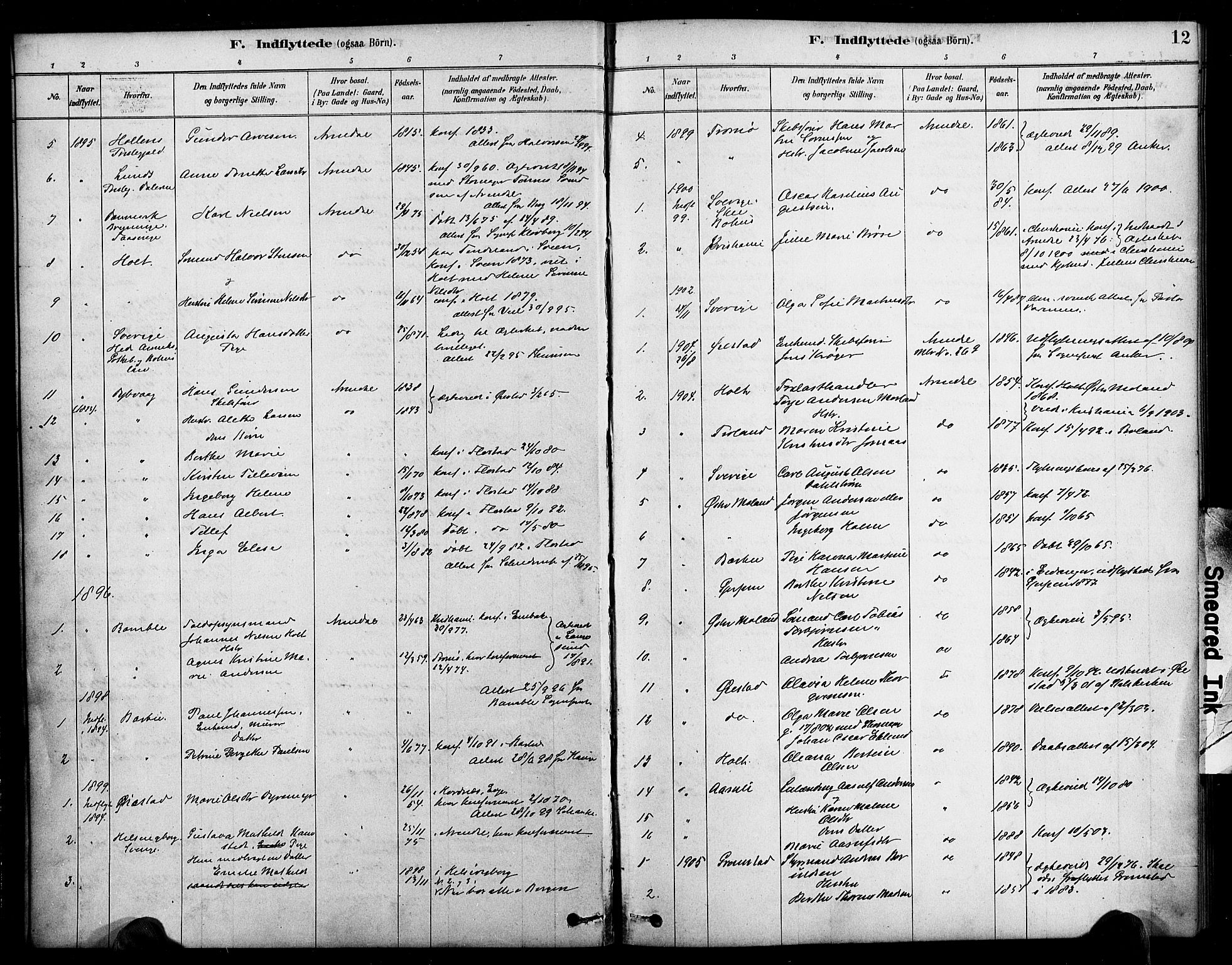 Arendal sokneprestkontor, Trefoldighet, SAK/1111-0040/F/Fa/L0009: Parish register (official) no. A 9, 1878-1919, p. 12