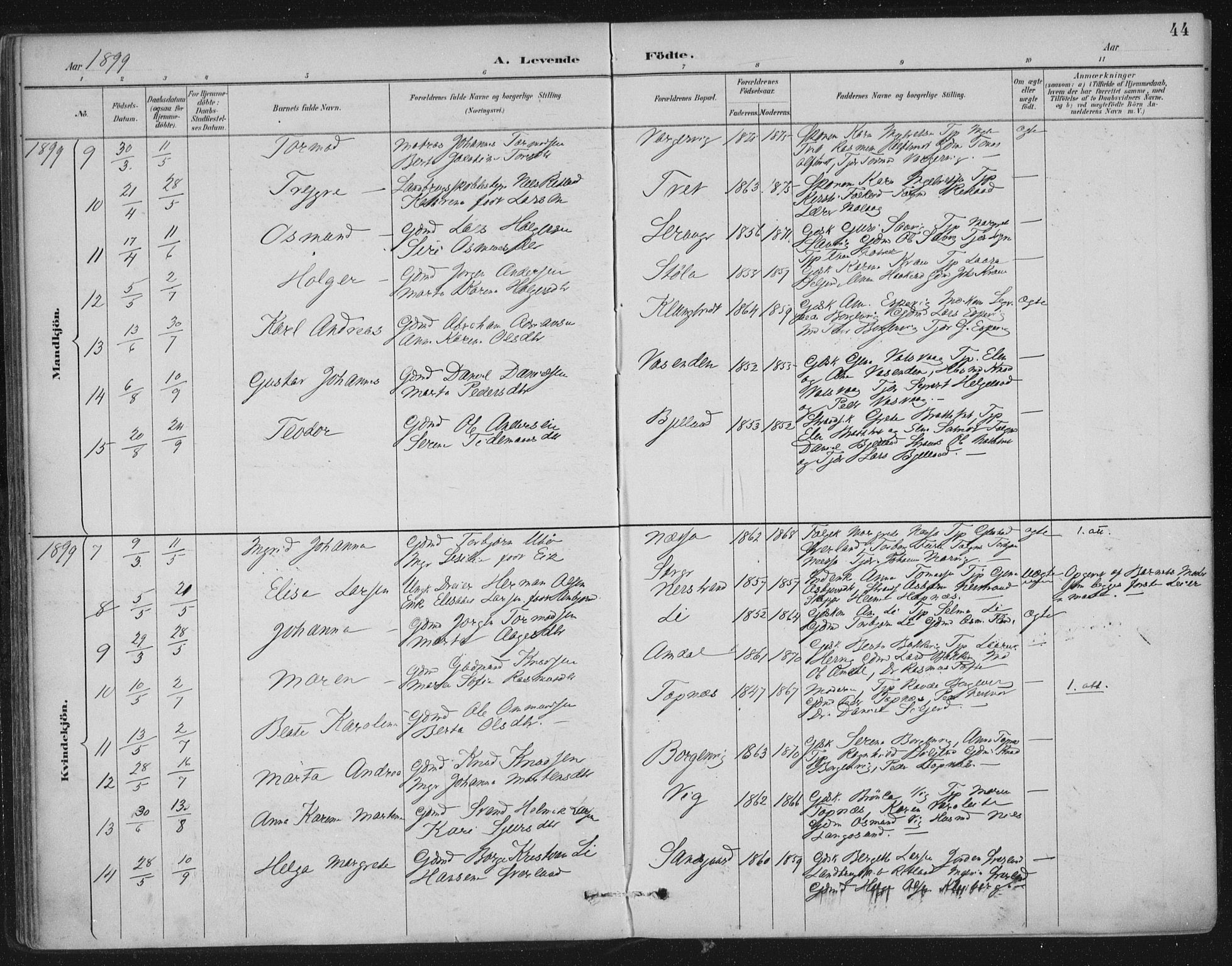 Nedstrand sokneprestkontor, AV/SAST-A-101841/01/IV: Parish register (official) no. A 12, 1887-1915, p. 44