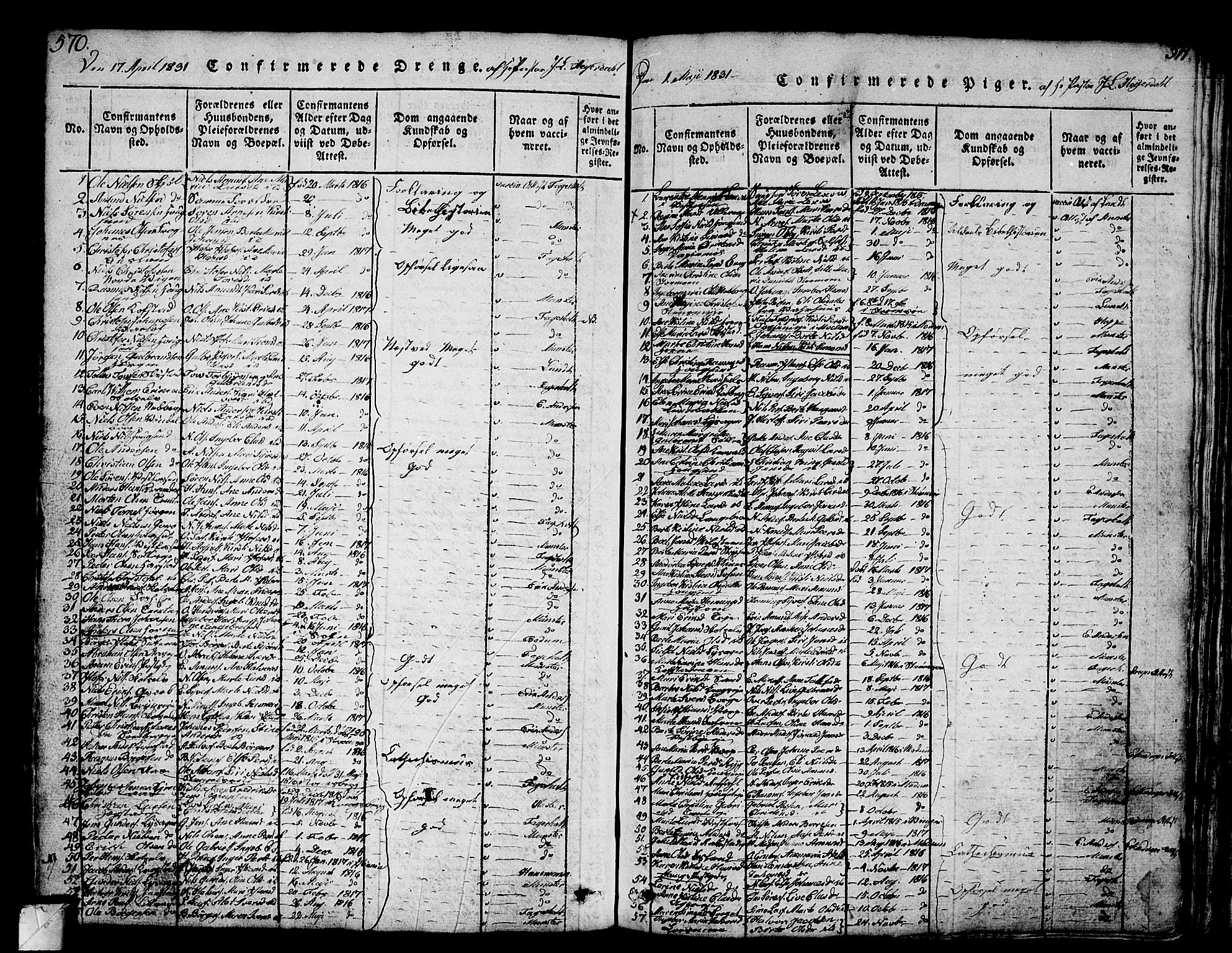 Eiker kirkebøker, AV/SAKO-A-4/G/Ga/L0001: Parish register (copy) no. I 1, 1814-1832, p. 570-571